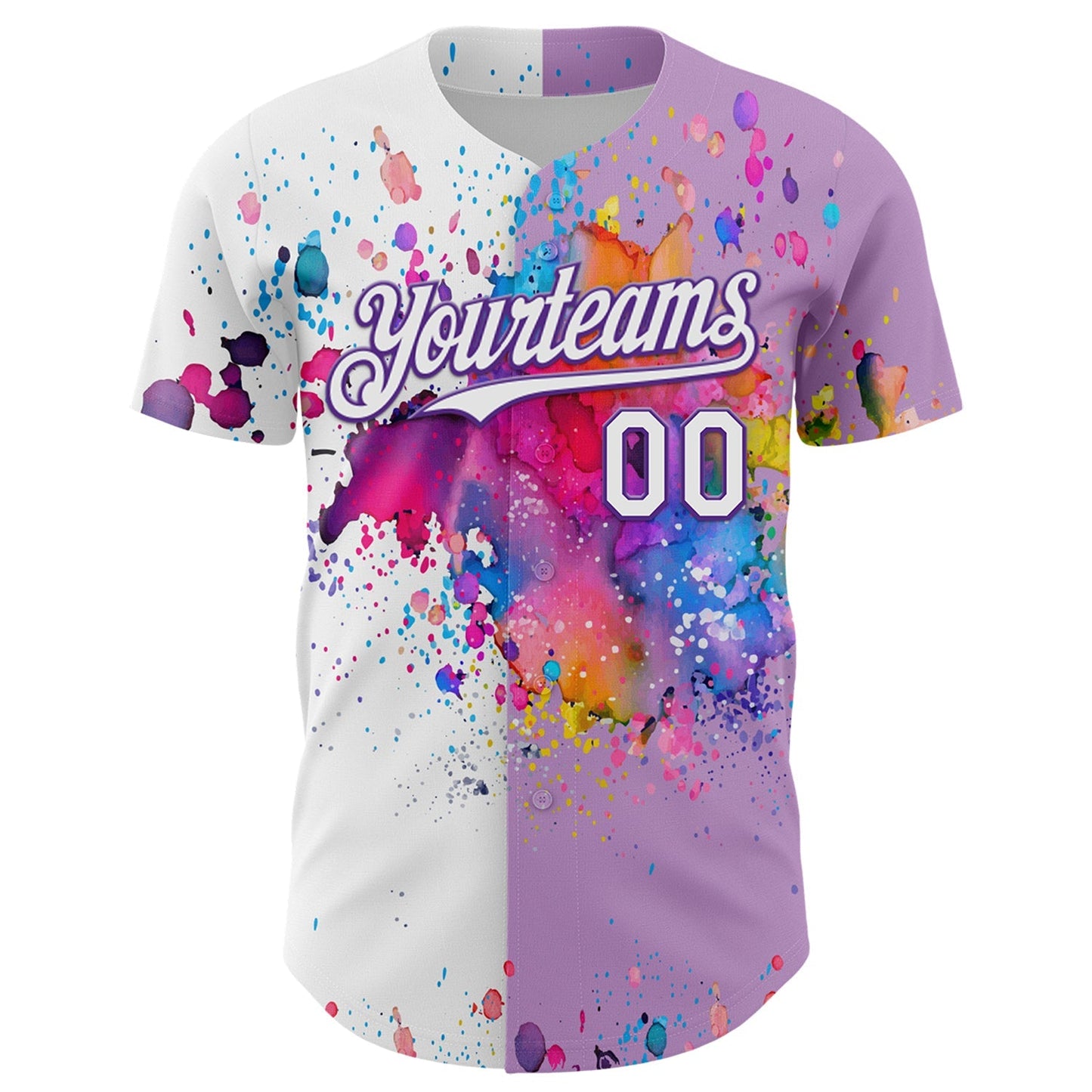Custom Light Purple White-Purple 3D Pattern Design Graffiti Splash Authentic Baseball Jersey baseball jersey product view 2