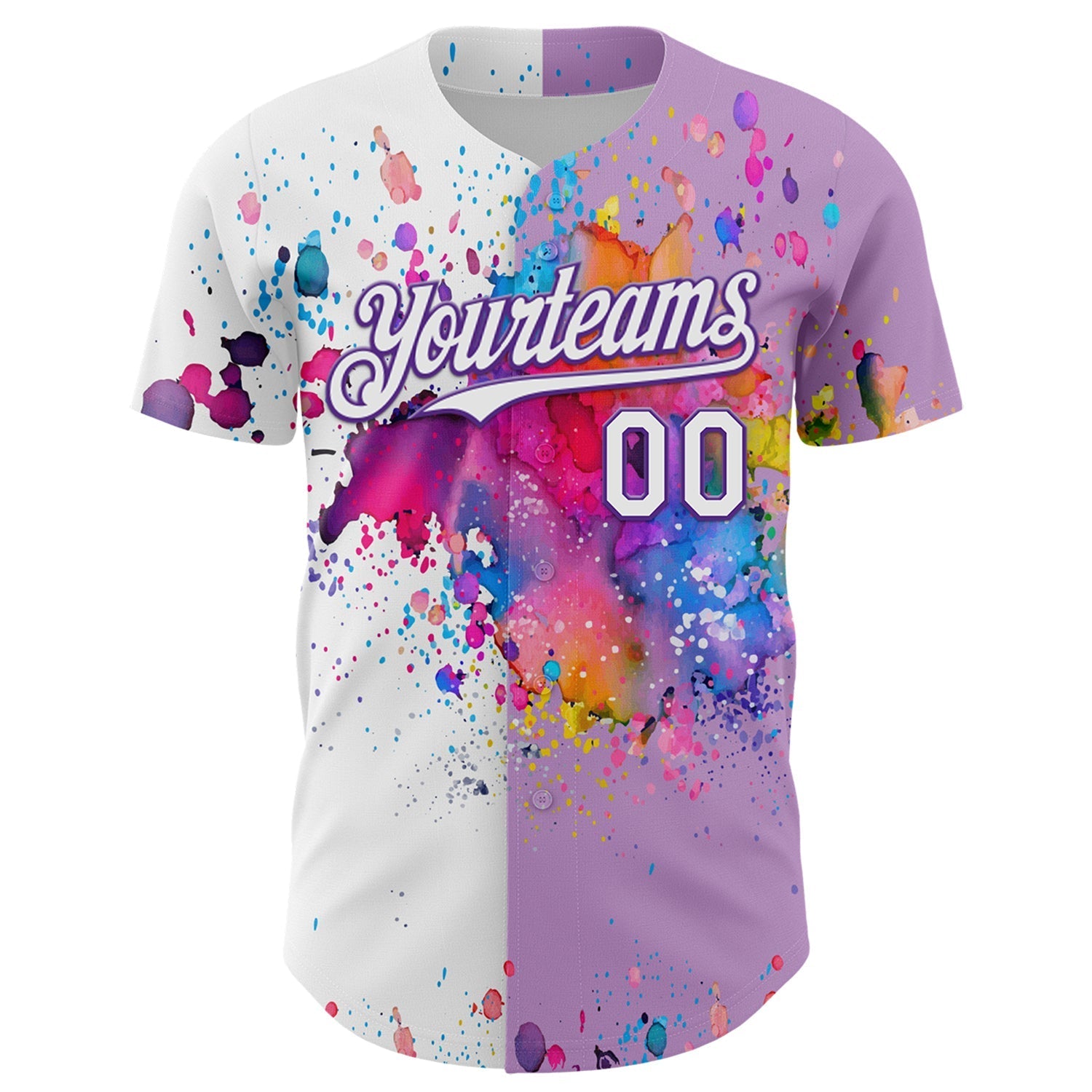Custom Light Purple White-Purple 3D Pattern Design Graffiti Splash Authentic Baseball Jersey baseball jersey product view 2