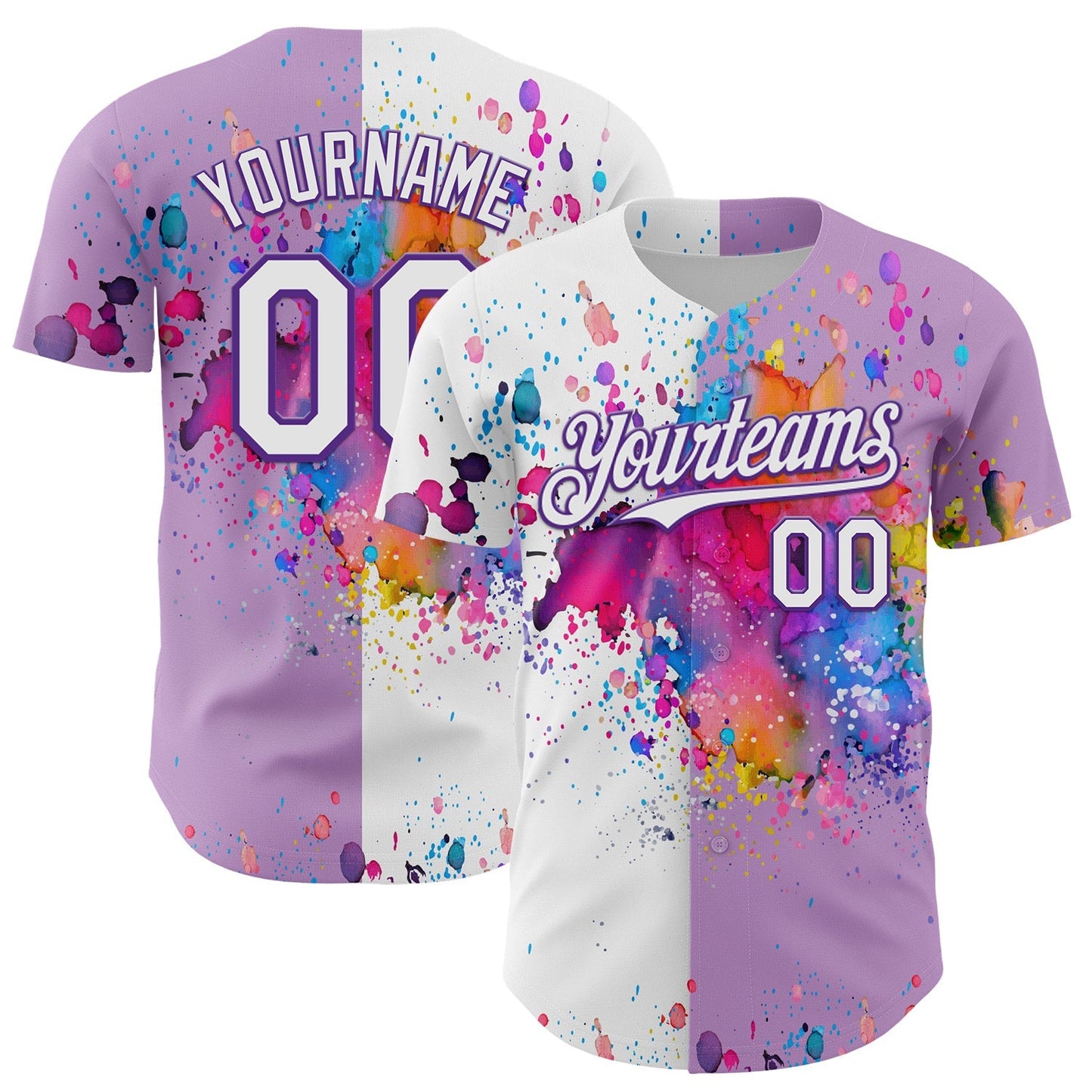 Custom Light Purple White-Purple 3D Pattern Design Graffiti Splash Authentic Baseball Jersey baseball jersey product view 1