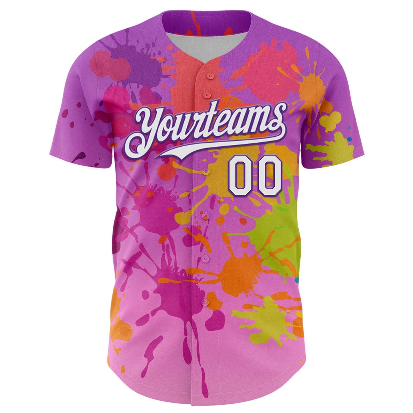 Custom Purple White 3D Pattern Design Graffiti Splash Authentic Baseball Jersey baseball jersey product view 2