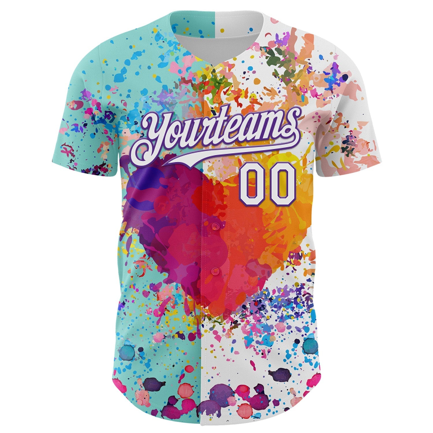 Custom White Ice Blue-Purple 3D Pattern Design Graffiti Splash Authentic Baseball Jersey baseball jersey product view 2