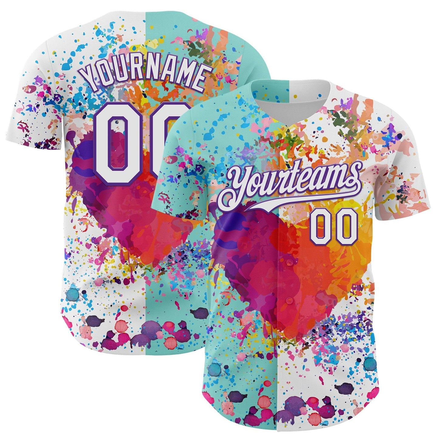 Custom White Ice Blue-Purple 3D Pattern Design Graffiti Splash Authentic Baseball Jersey baseball jersey product view 1