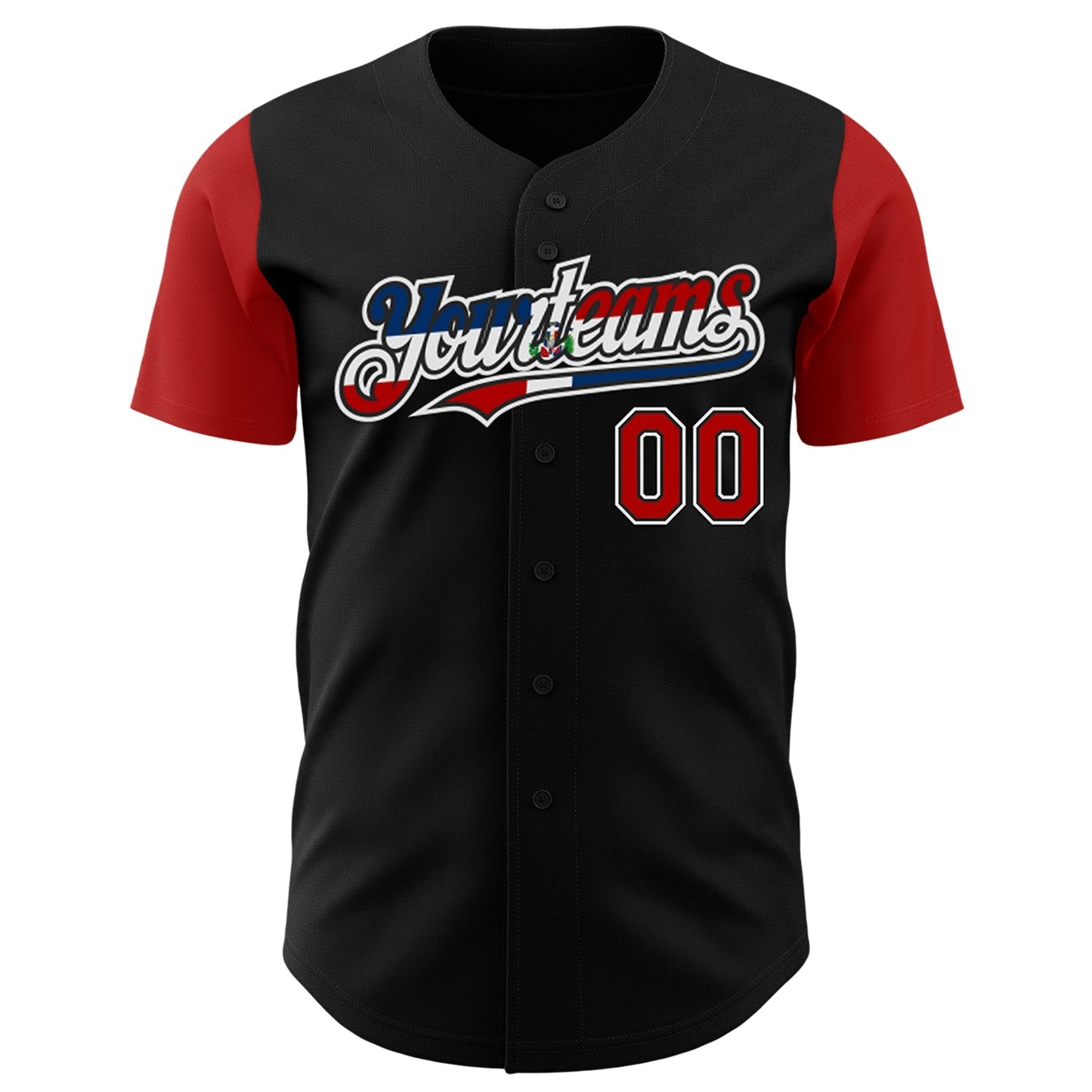 Custom Black Red White-Dominican Republic Flag 3D Dominican Republic Authentic Baseball Jersey baseball jersey product view 2