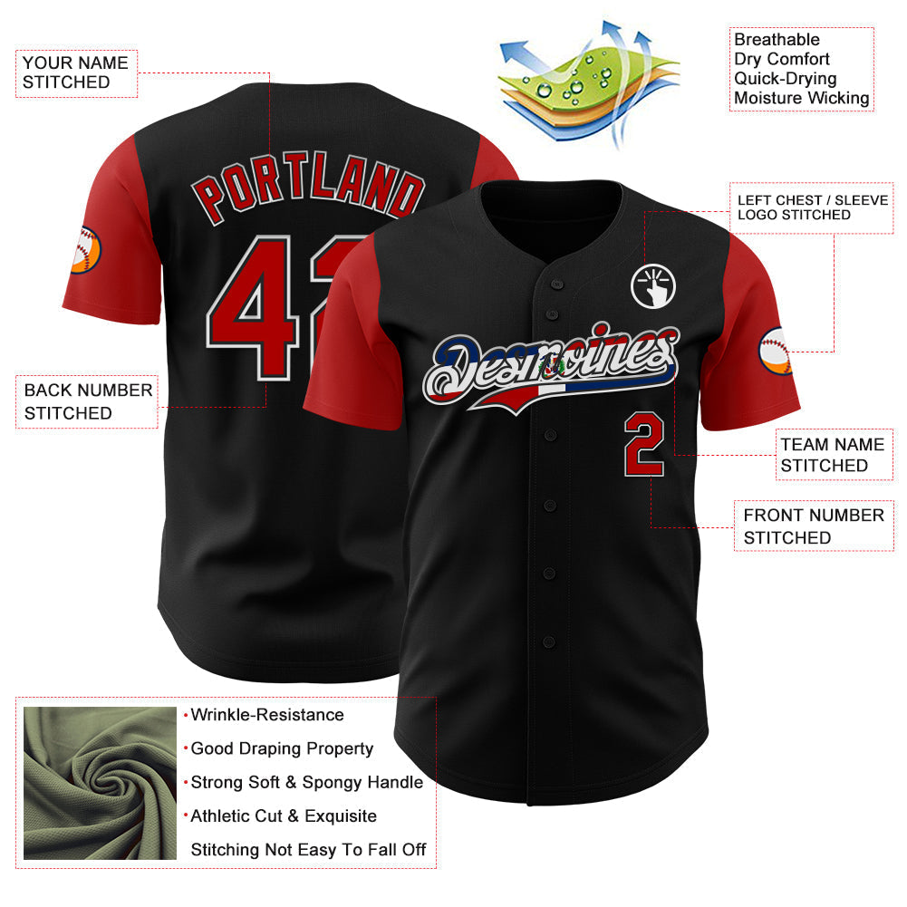 Custom Black Red White-Dominican Republic Flag 3D Dominican Republic Authentic Baseball Jersey baseball jersey product view 3