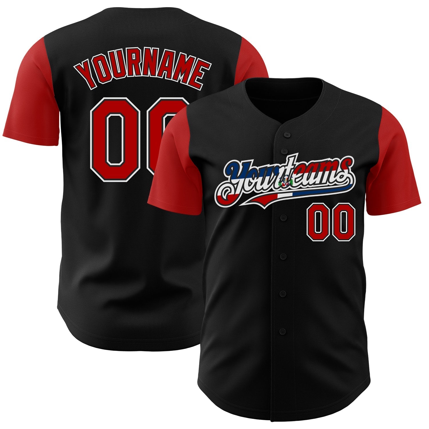 Custom Black Red White-Dominican Republic Flag 3D Dominican Republic Authentic Baseball Jersey baseball jersey product view 1
