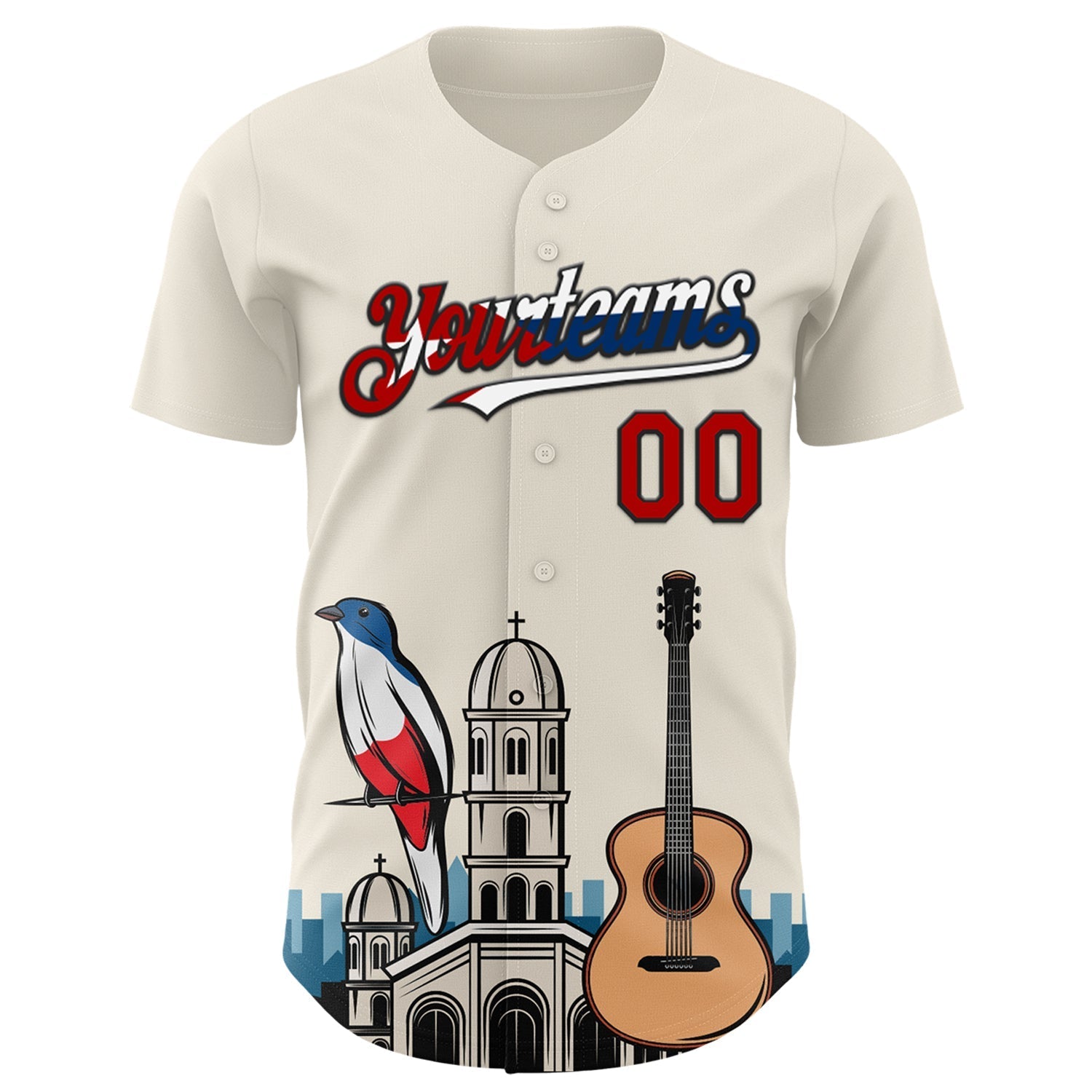 Custom Cream Red Black-Cuban Flag 3D Cuba Santiago Authentic Baseball Jersey baseball jersey product view 2