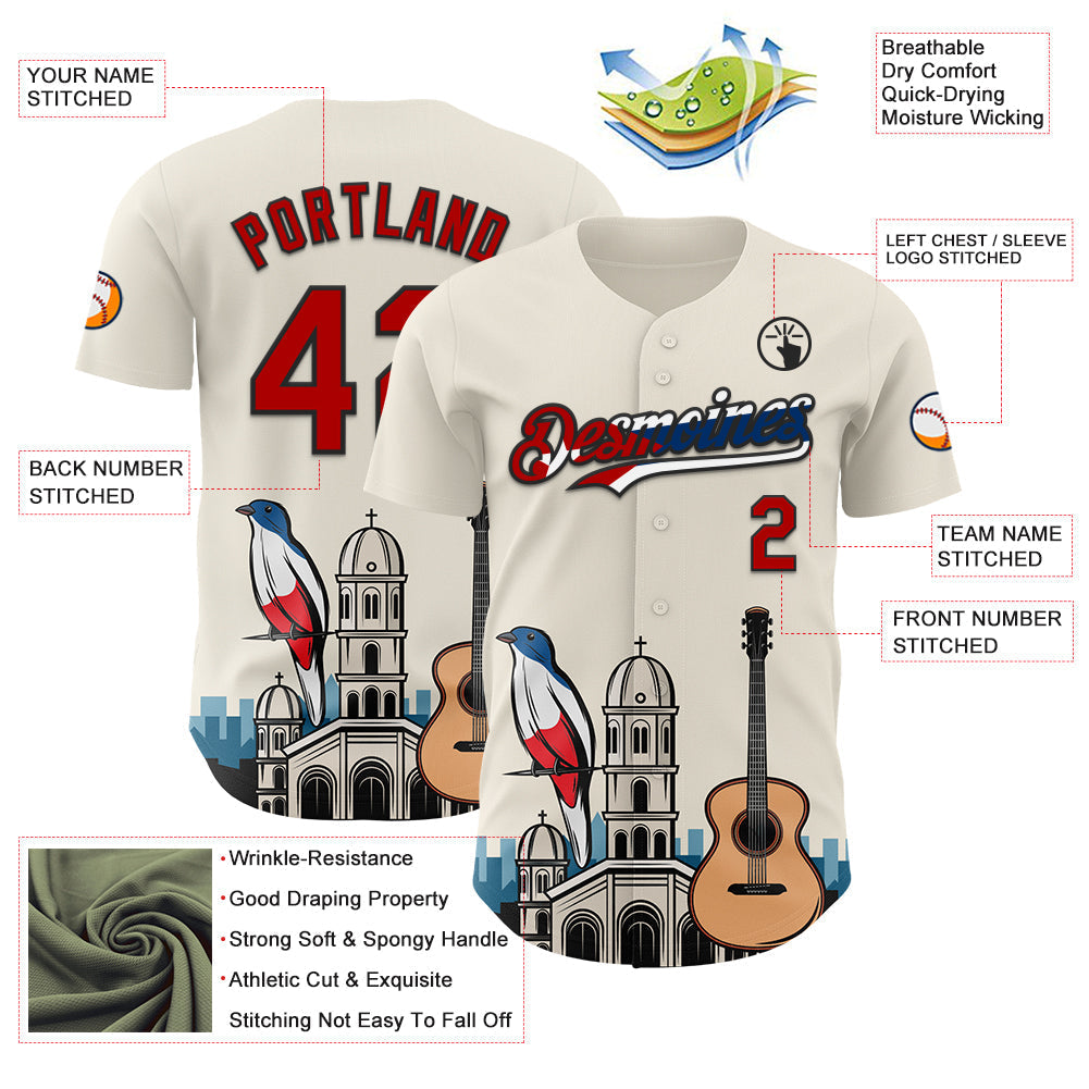 Custom Cream Red Black-Cuban Flag 3D Cuba Santiago Authentic Baseball Jersey baseball jersey product view 3