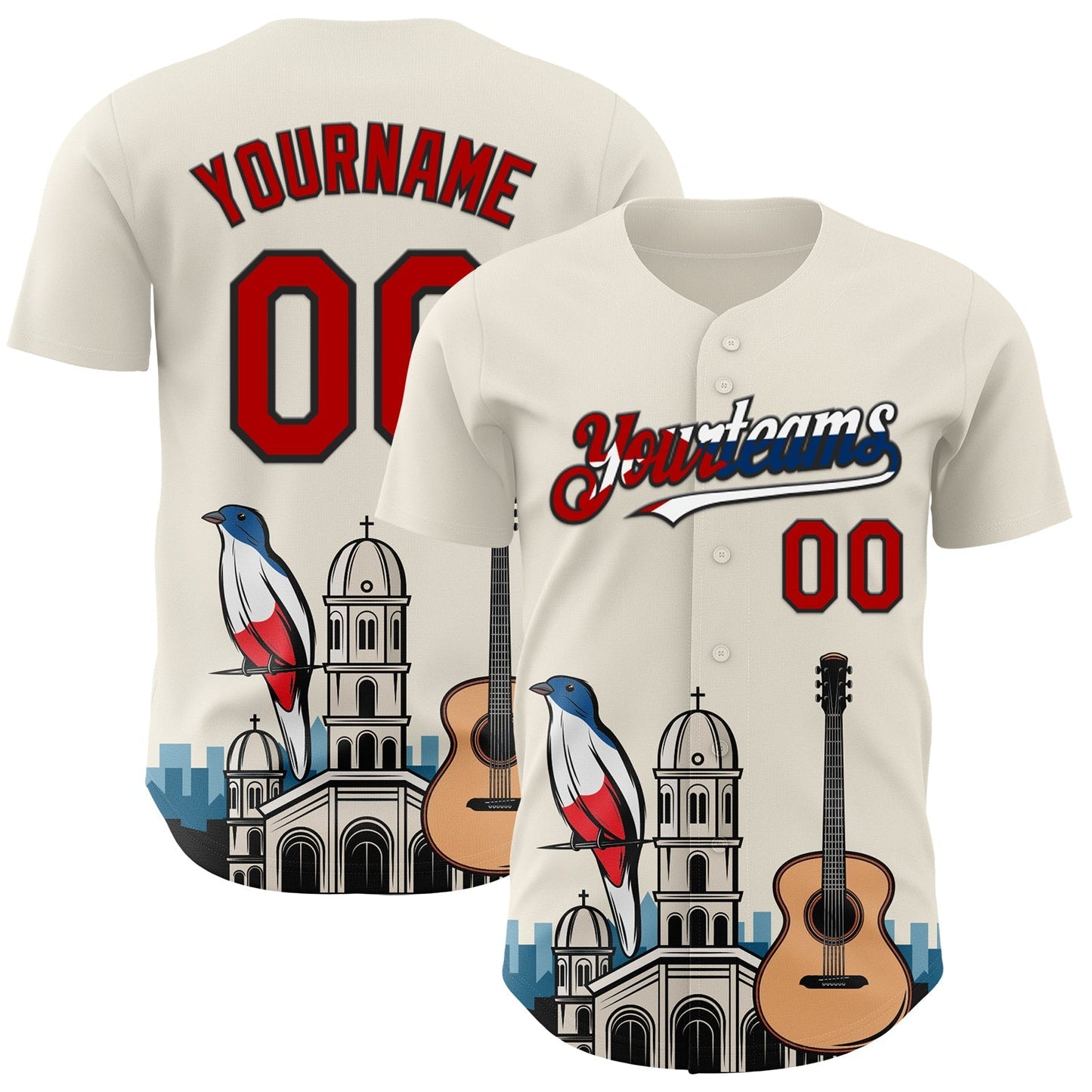 Custom Cream Red Black-Cuban Flag 3D Cuba Santiago Authentic Baseball Jersey baseball jersey product view 1