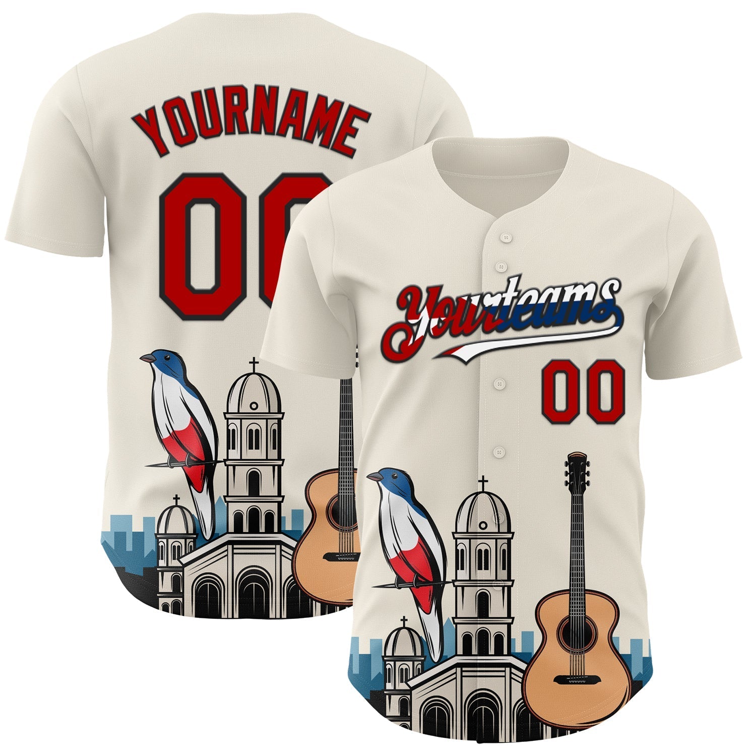 Custom Cream Red Black-Cuban Flag 3D Cuba Santiago Authentic Baseball Jersey baseball jersey product view 1