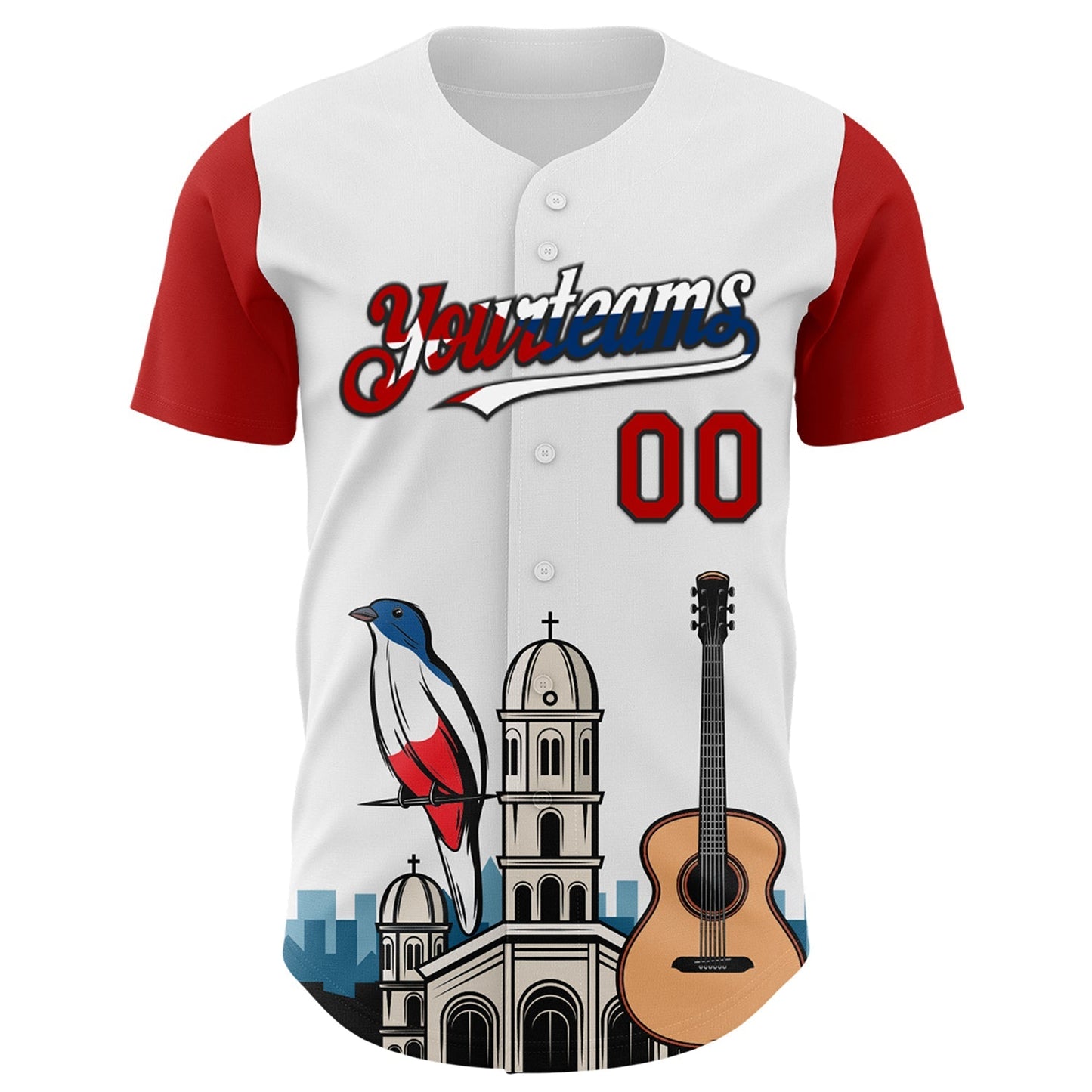 Custom White Red Black-Cuban Flag 3D Cuba Santiago Authentic Baseball Jersey baseball jersey product view 2