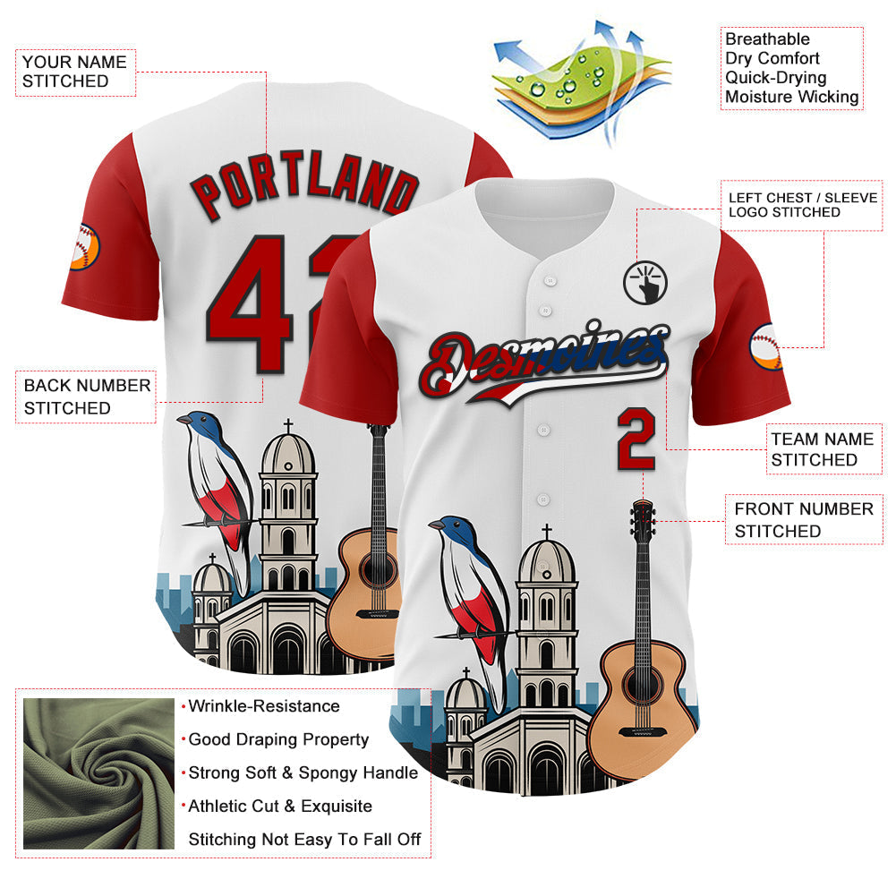 Custom White Red Black-Cuban Flag 3D Cuba Santiago Authentic Baseball Jersey baseball jersey product view 3