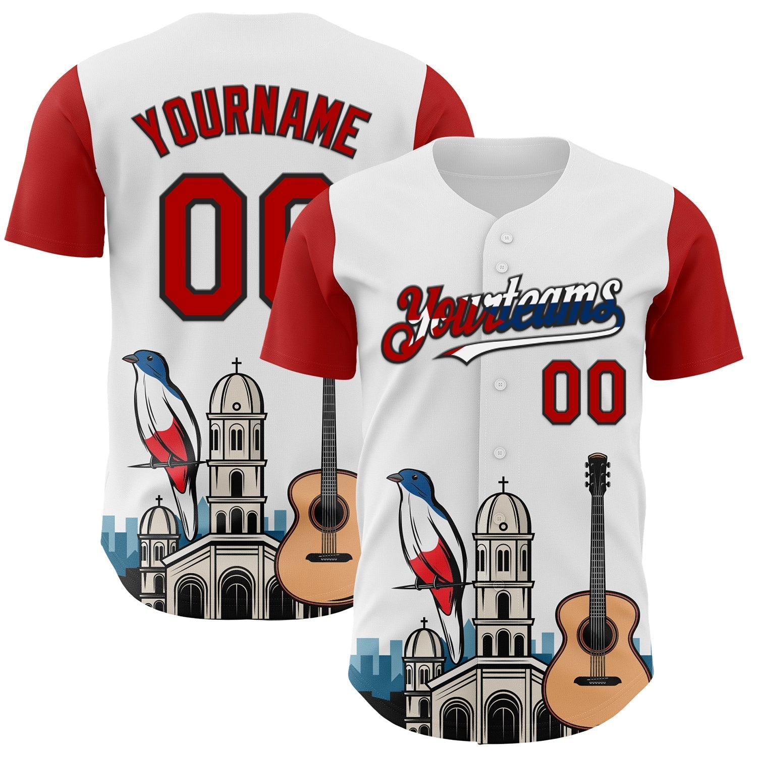 Custom White Red Black-Cuban Flag 3D Cuba Santiago Authentic Baseball Jersey baseball jersey product view 1