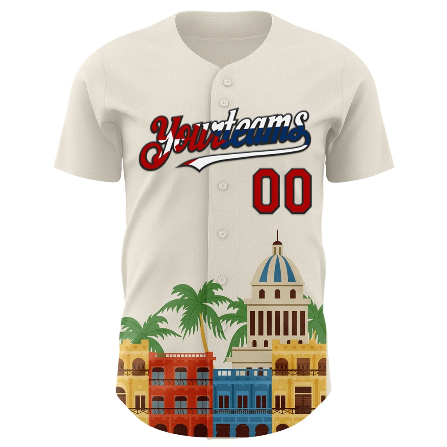 Custom Cream Red Black-Cuban Flag 3D Cuba Havana Authentic Baseball Jersey baseball jersey product view 2