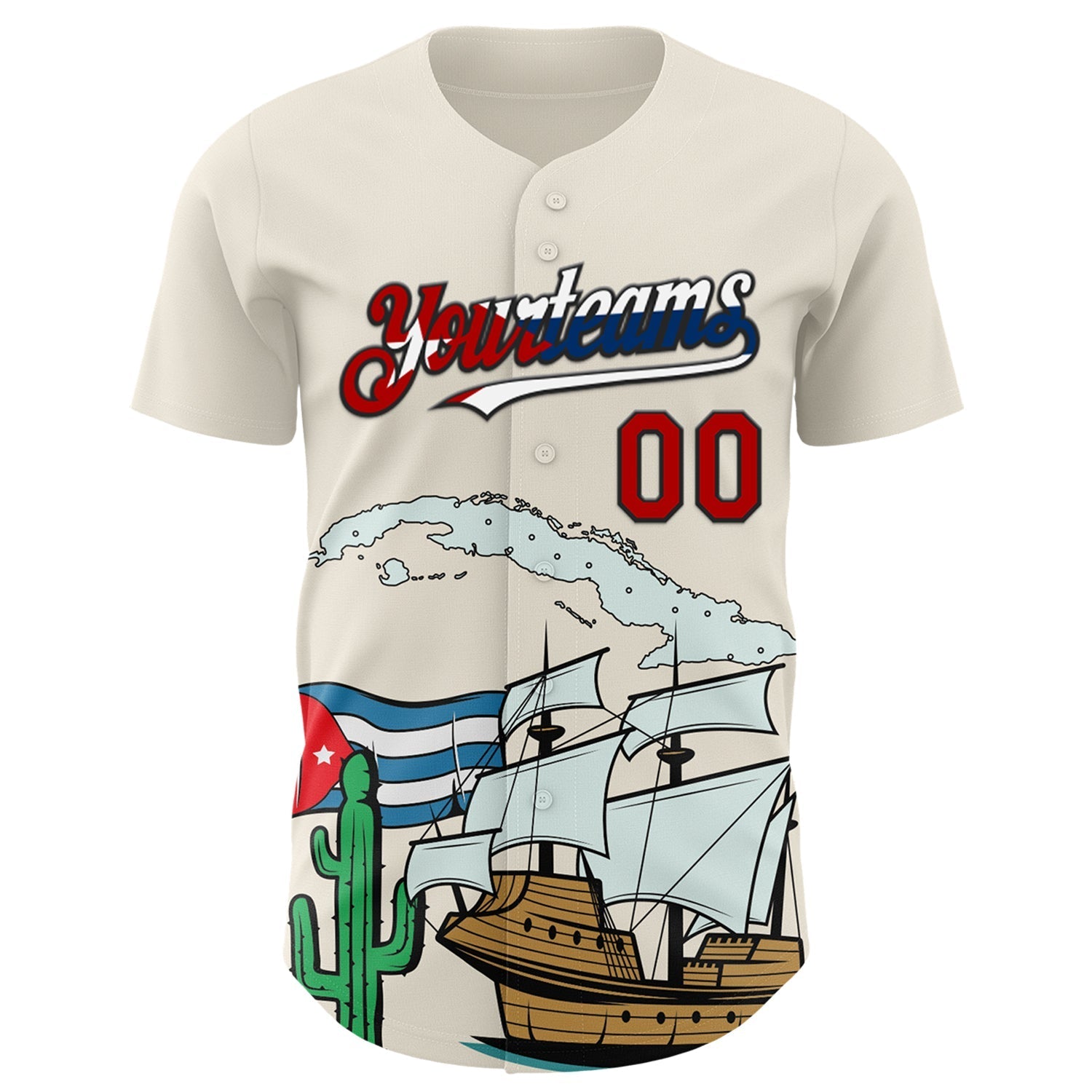Custom Cream Red Black-Cuban Flag 3D Cuba Authentic Baseball Jersey baseball jersey product view 2