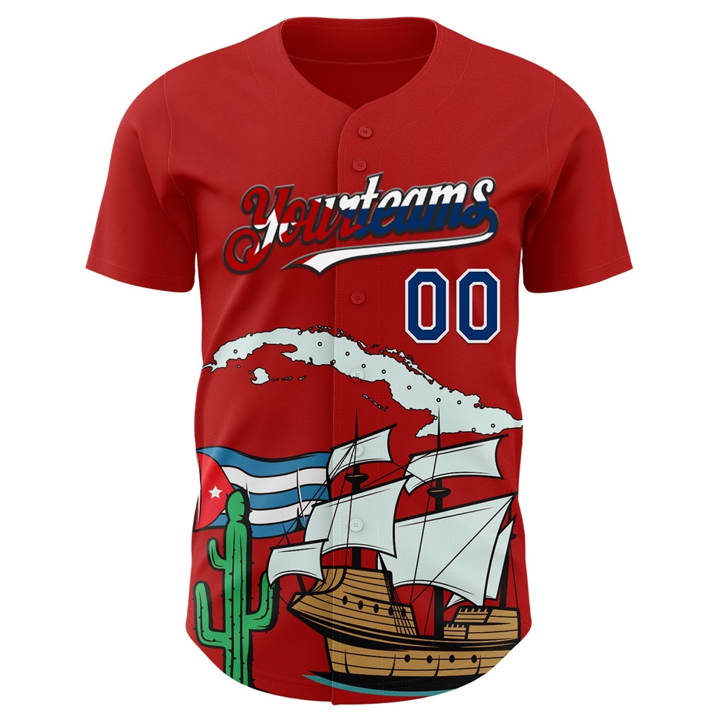 Custom Red US Navy Blue White Cuban Flag-Black 3D Cuba Authentic Baseball Jersey baseball jersey product view 2