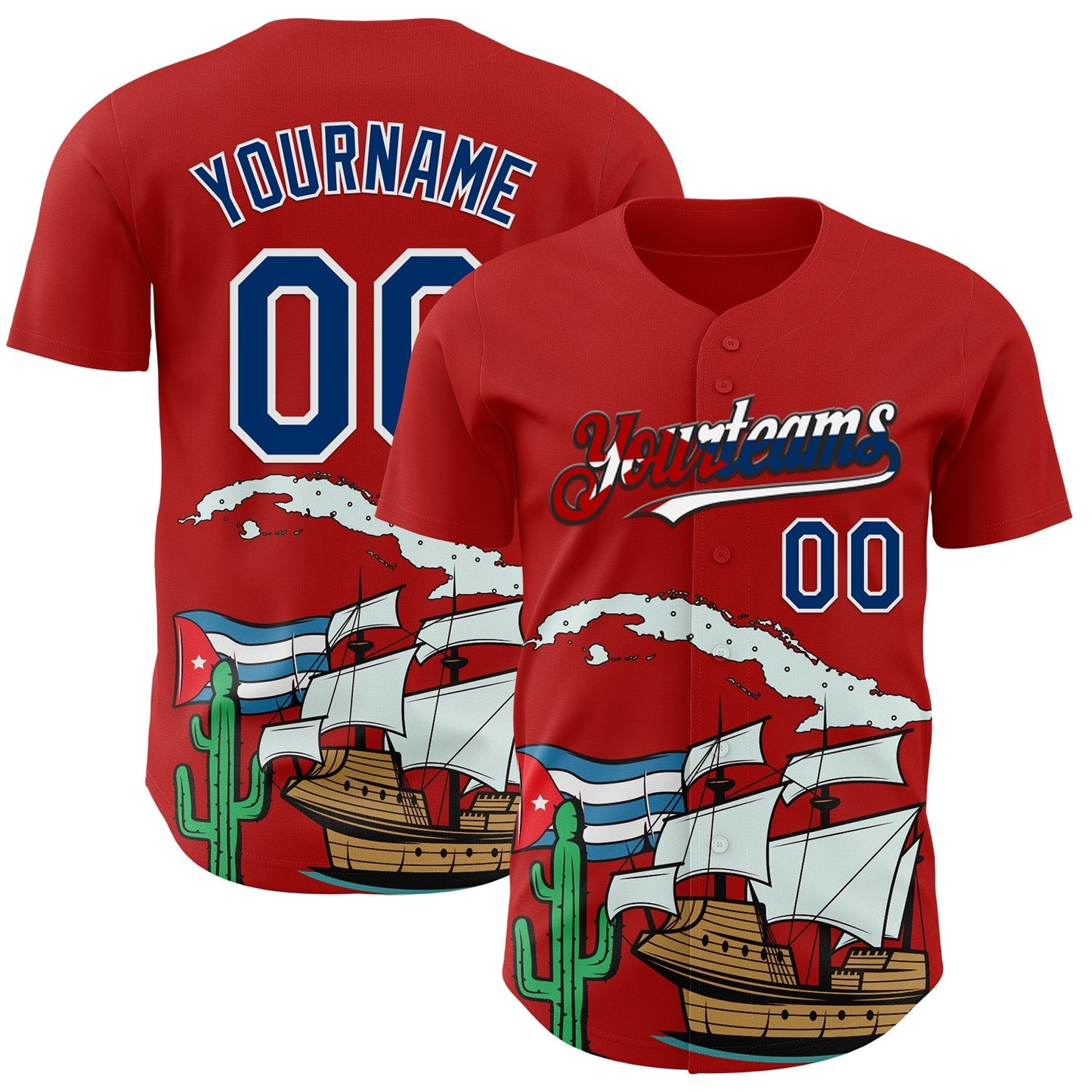 Custom Red US Navy Blue White Cuban Flag-Black 3D Cuba Authentic Baseball Jersey baseball jersey product view 1