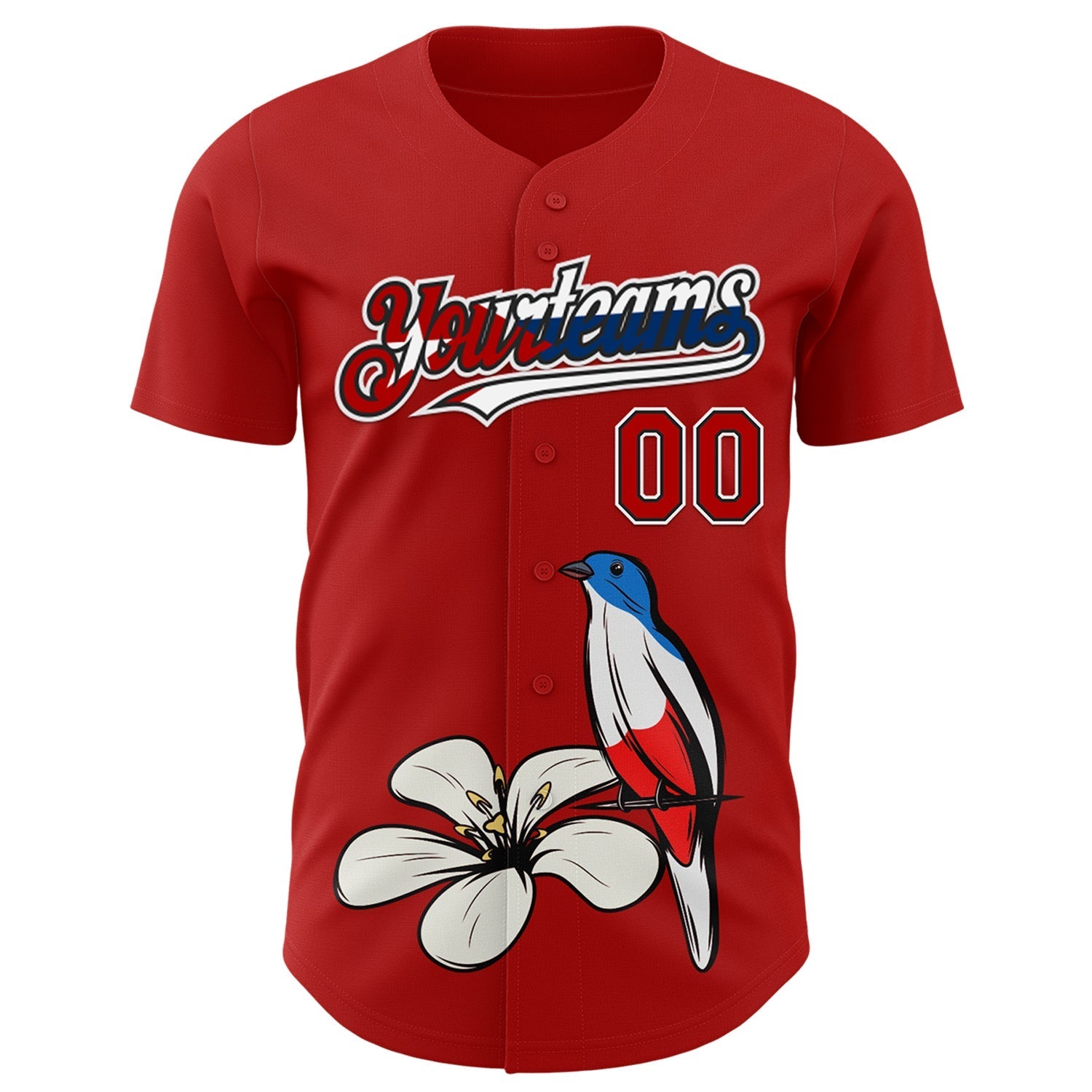 Custom Red Black White-Cuban Flag 3D Cuba Authentic Baseball Jersey baseball jersey product view 2