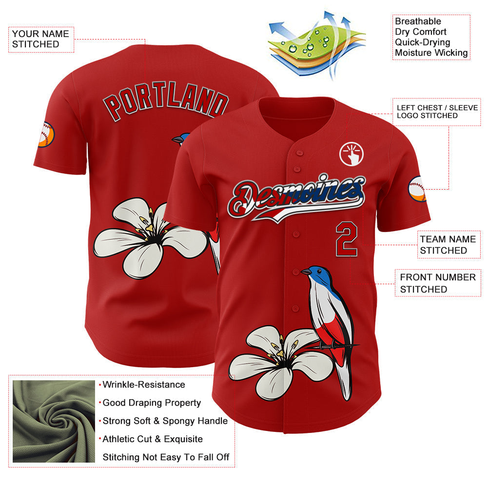 Custom Red Black White-Cuban Flag 3D Cuba Authentic Baseball Jersey baseball jersey product view 3