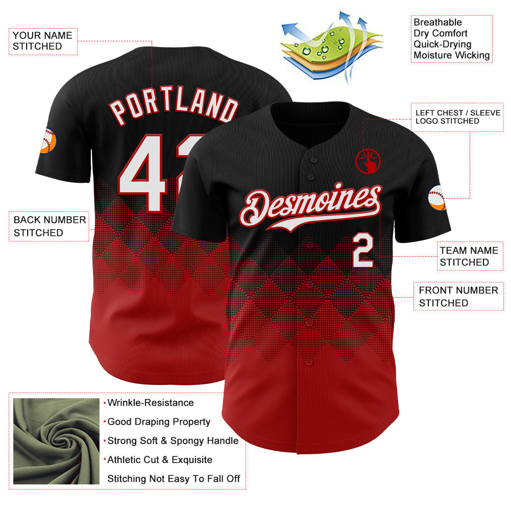 Custom Black White-Red 3D Gradient Square Shape Authentic Baseball Jersey baseball jersey product view 3