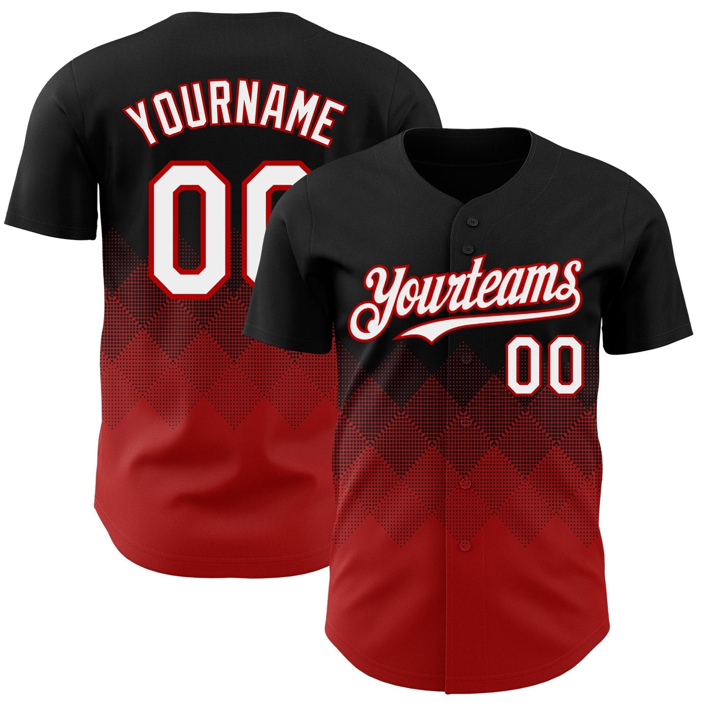 Custom Black White-Red 3D Gradient Square Shape Authentic Baseball Jersey baseball jersey product view 1