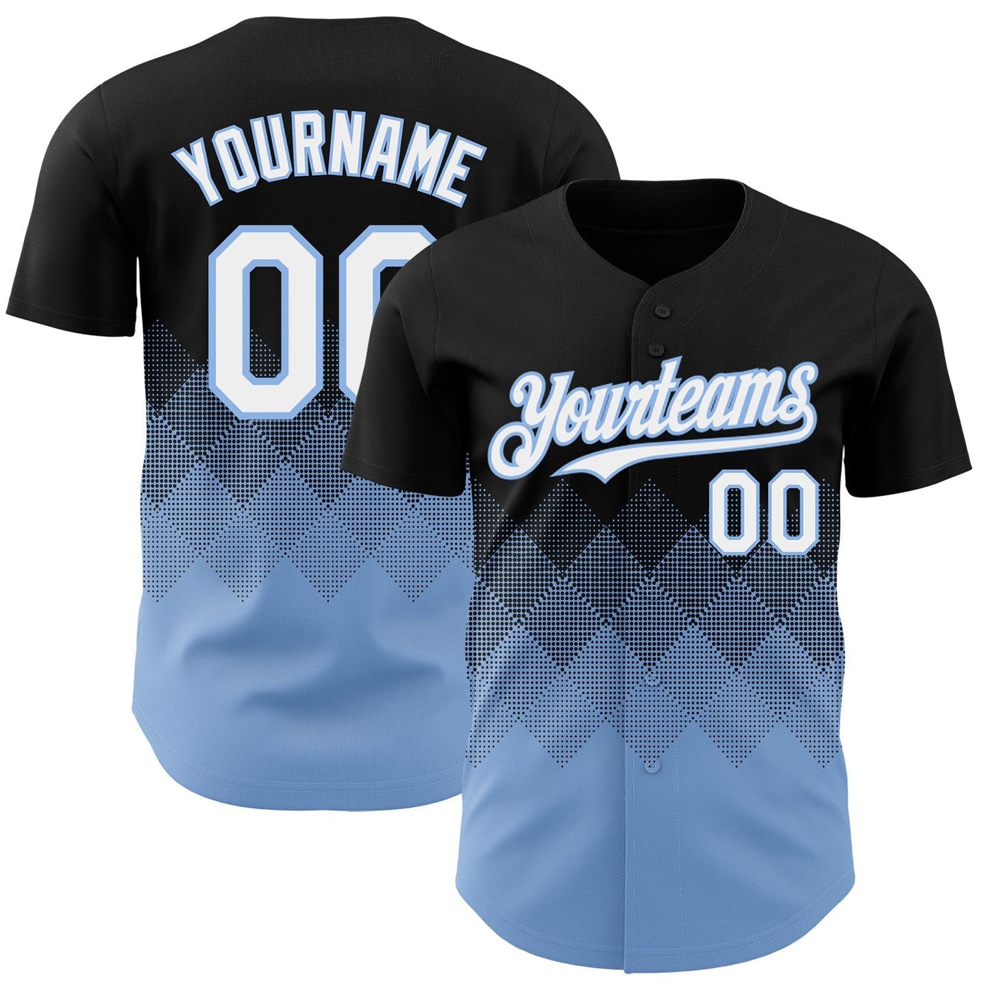 Custom Black White-Light Blue 3D Gradient Square Shape Authentic Baseball Jersey baseball jersey product view 1