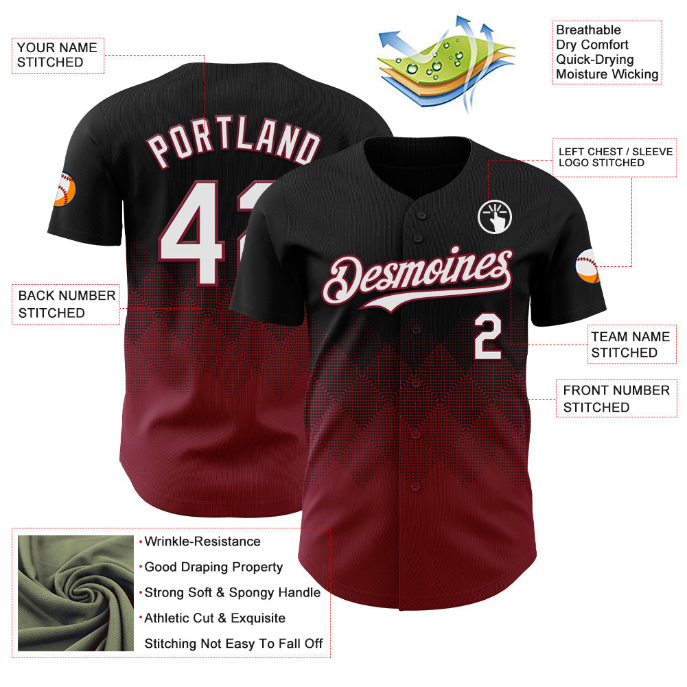 Custom Black White-Crimson 3D Gradient Square Shape Authentic Baseball Jersey baseball jersey product view 3