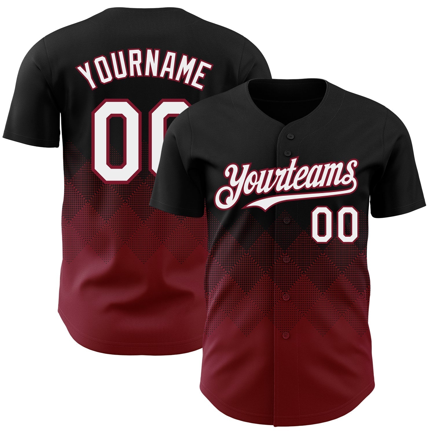 Custom Black White-Crimson 3D Gradient Square Shape Authentic Baseball Jersey baseball jersey product view 1