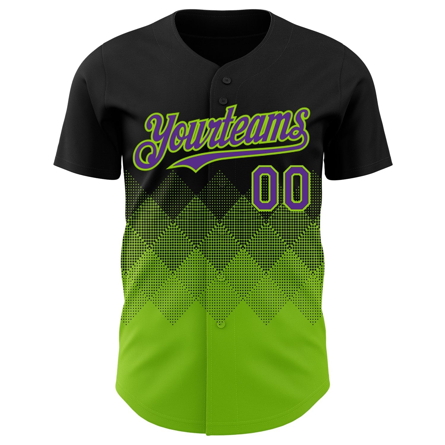 Custom Black Purple-Neon Green 3D Gradient Square Shape Authentic Baseball Jersey baseball jersey product view 2