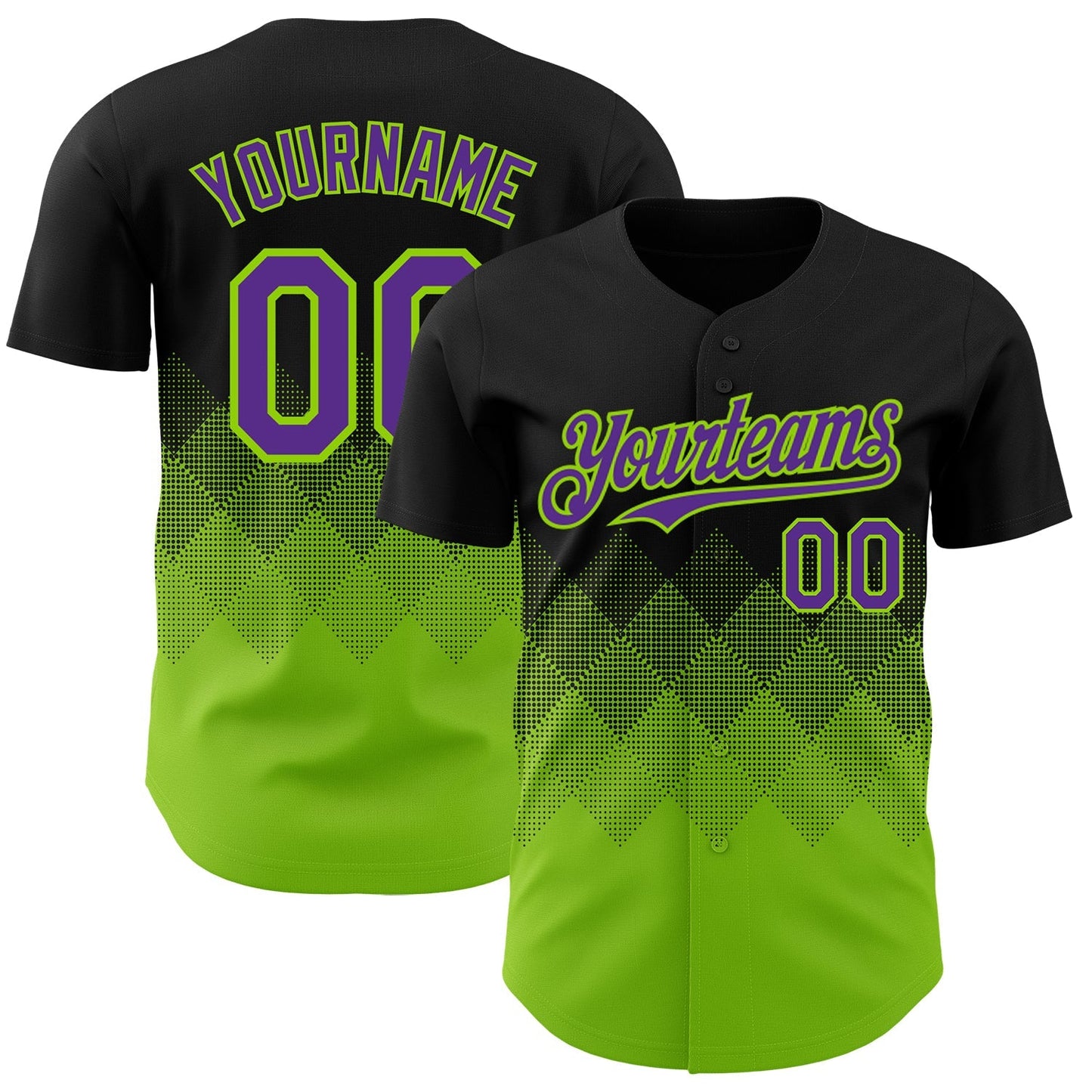 Custom Black Purple-Neon Green 3D Gradient Square Shape Authentic Baseball Jersey baseball jersey product view 1