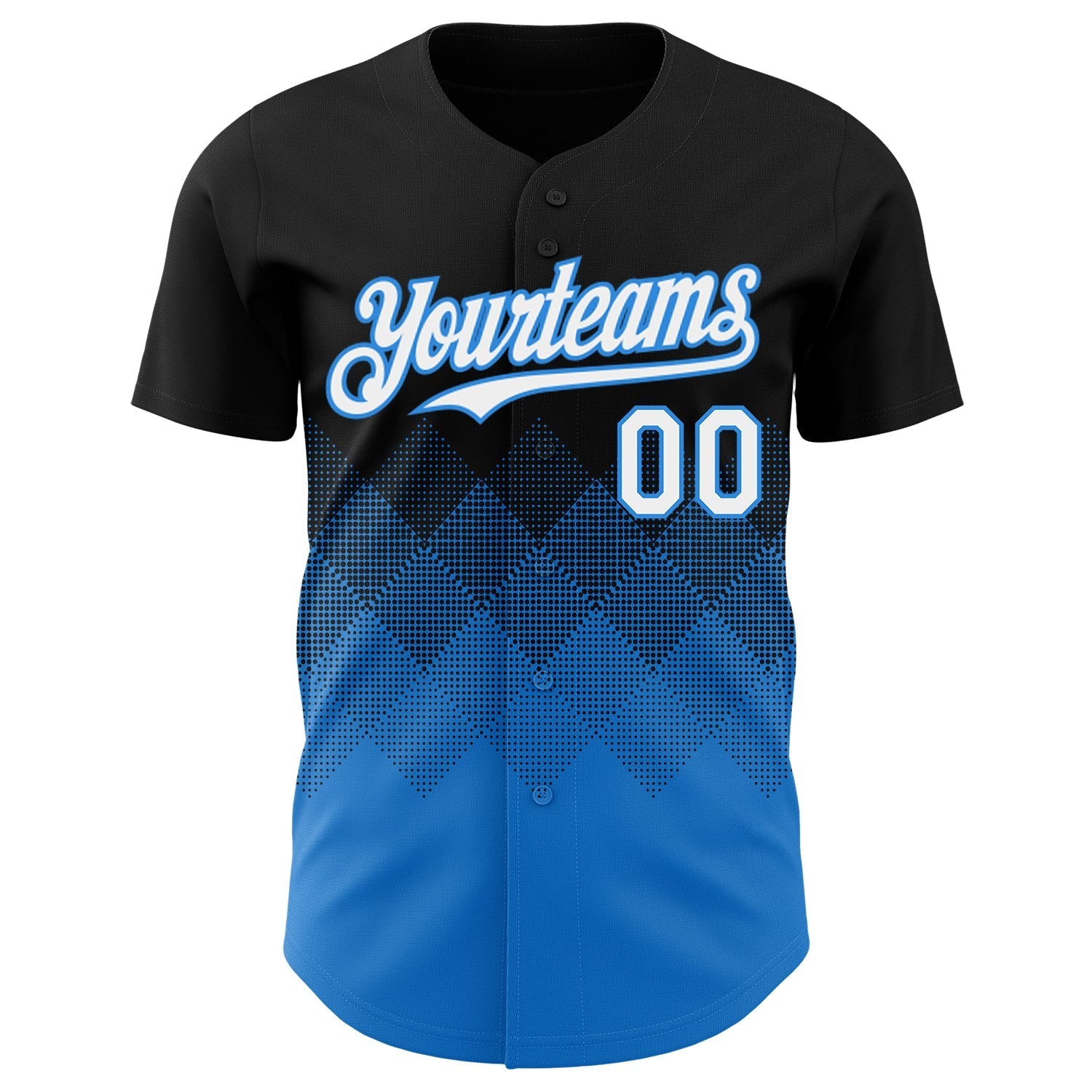 Custom Black White-Electric Blue 3D Gradient Square Shape Authentic Baseball Jersey baseball jersey product view 2