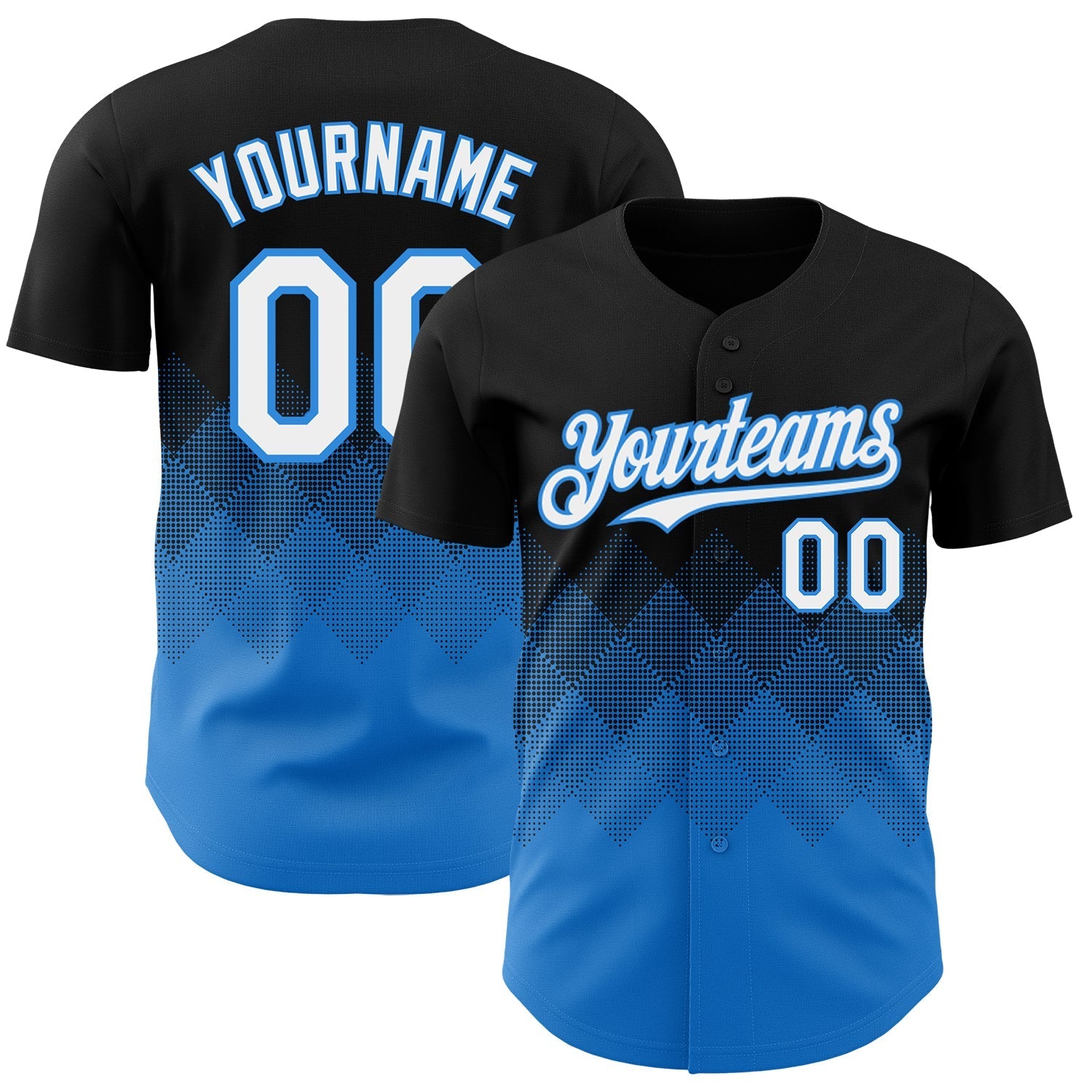 Custom Black White-Electric Blue 3D Gradient Square Shape Authentic Baseball Jersey baseball jersey product view 1