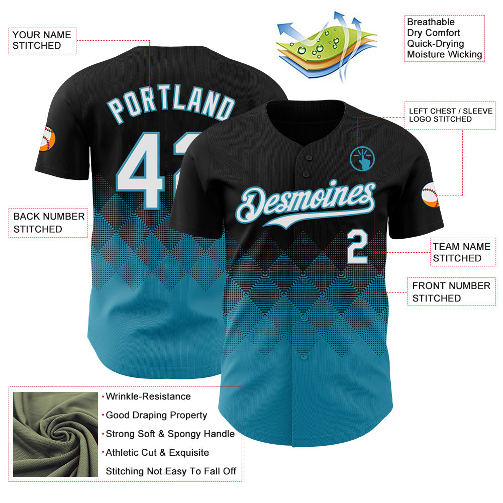 Custom Black White-Panther Blue 3D Gradient Square Shape Authentic Baseball Jersey baseball jersey product view 3