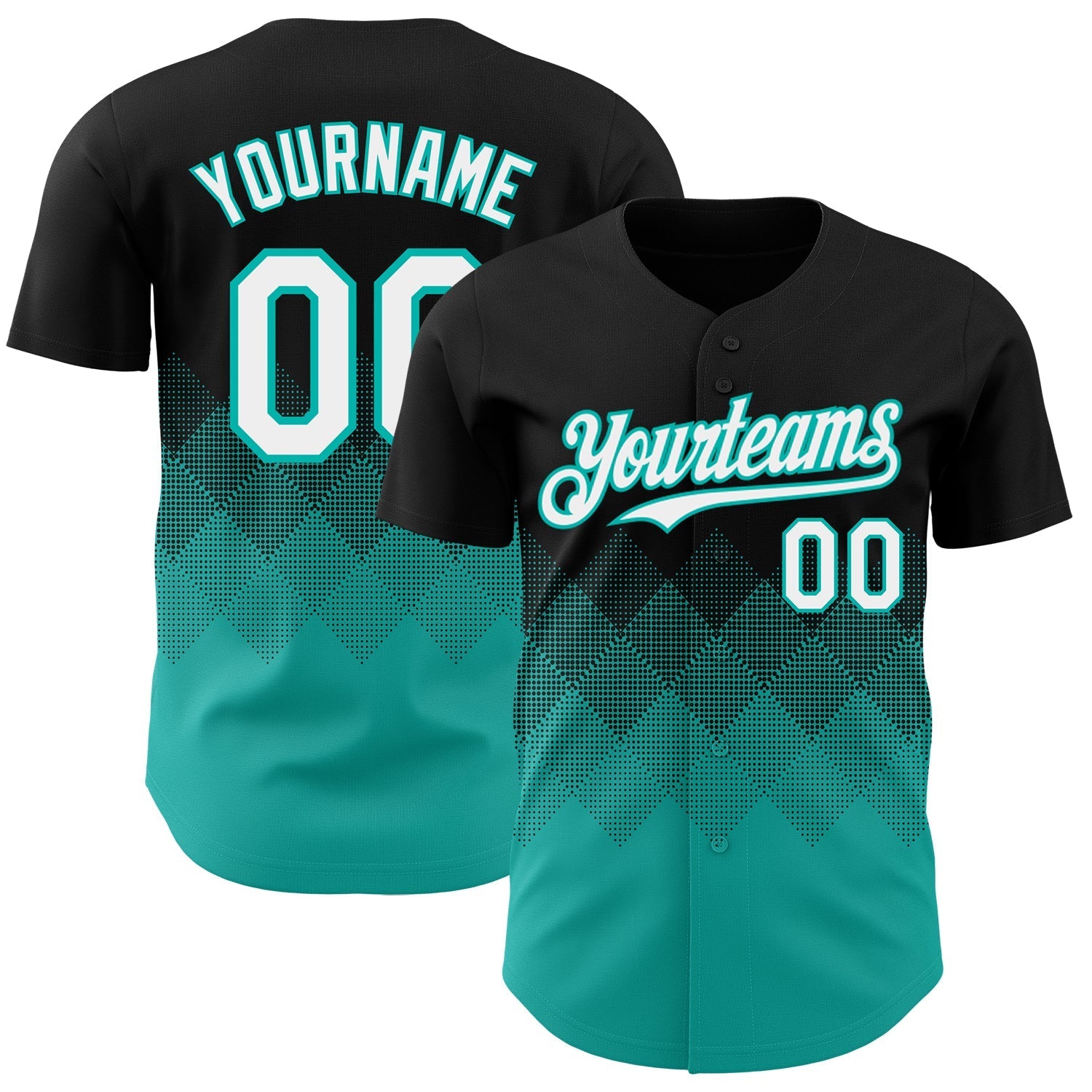 Custom Black White-Aqua 3D Gradient Square Shape Authentic Baseball Jersey baseball jersey product view 1
