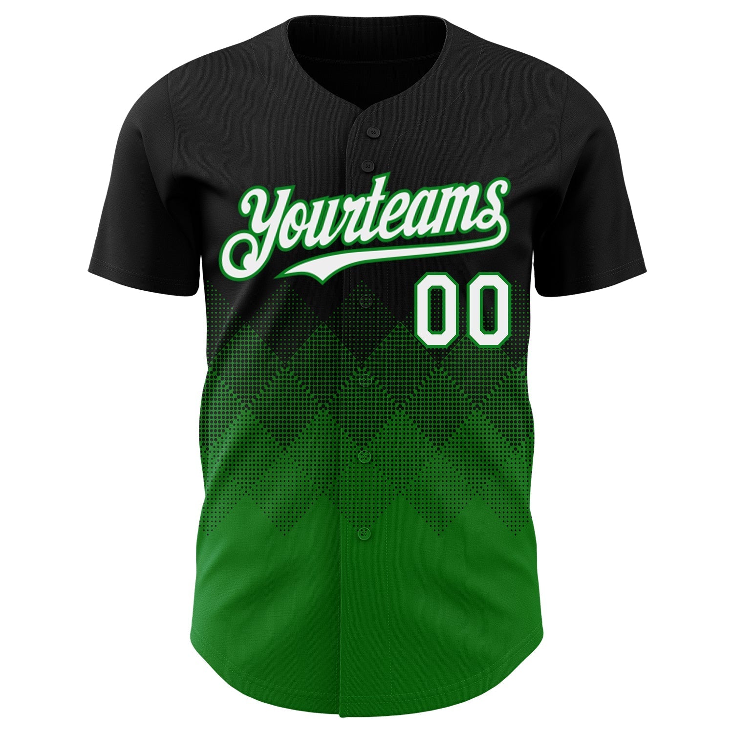 Custom Black White-Grass Green 3D Gradient Square Shape Authentic Baseball Jersey baseball jersey product view 2