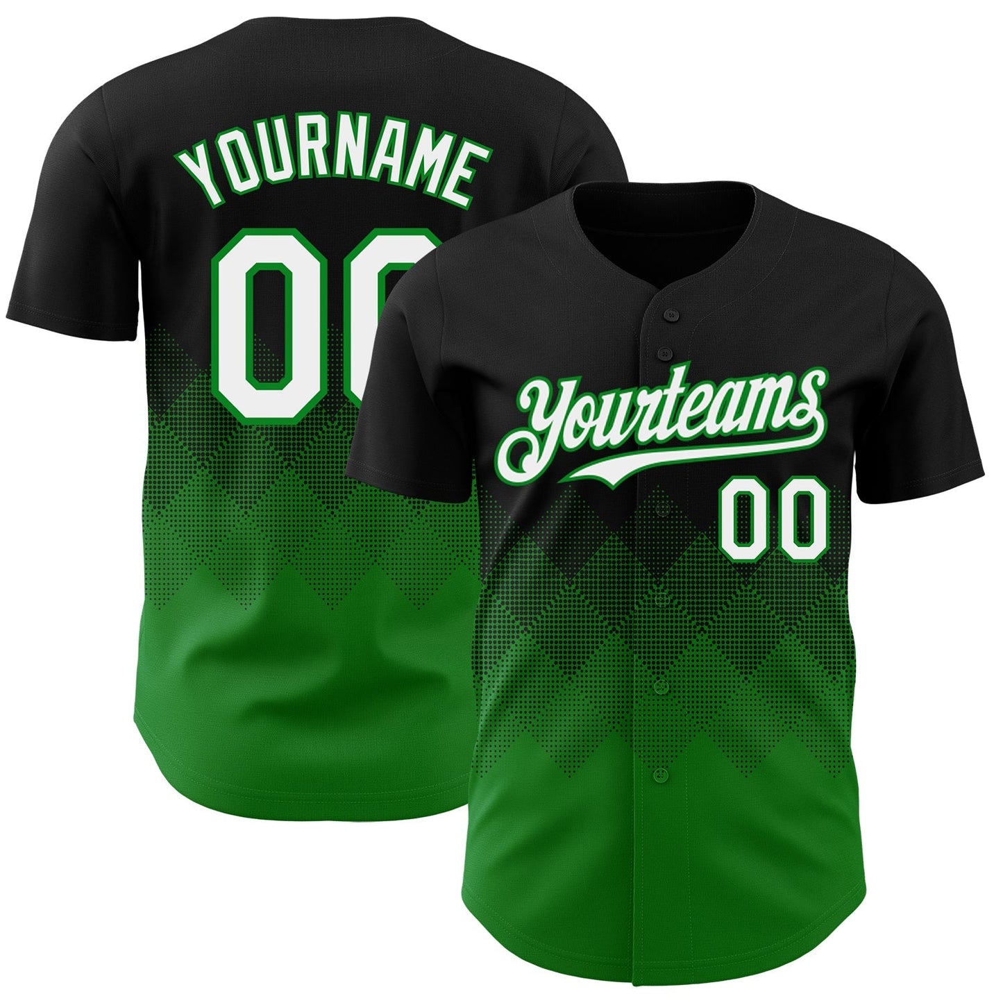 Custom Black White-Grass Green 3D Gradient Square Shape Authentic Baseball Jersey baseball jersey product view 1