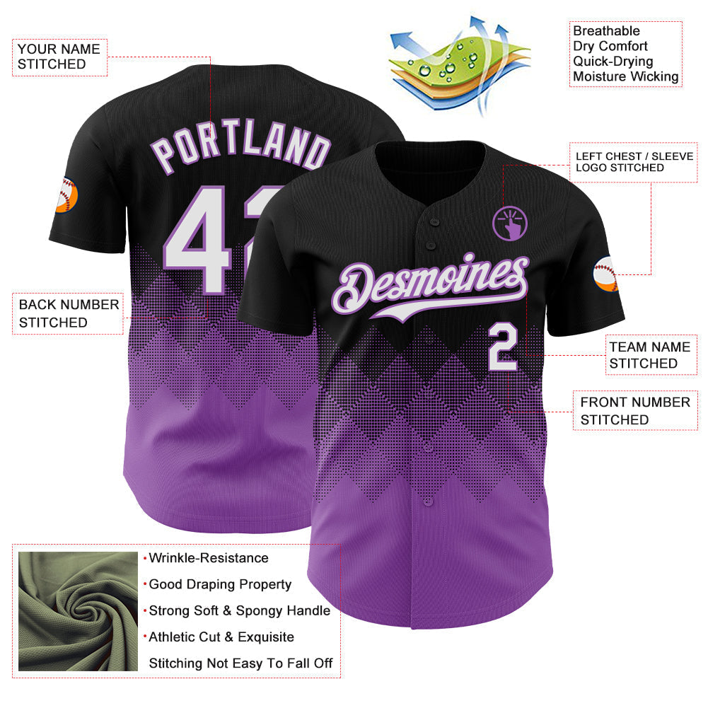 Custom Black White-Medium Purple 3D Gradient Square Shape Authentic Baseball Jersey baseball jersey product view 3