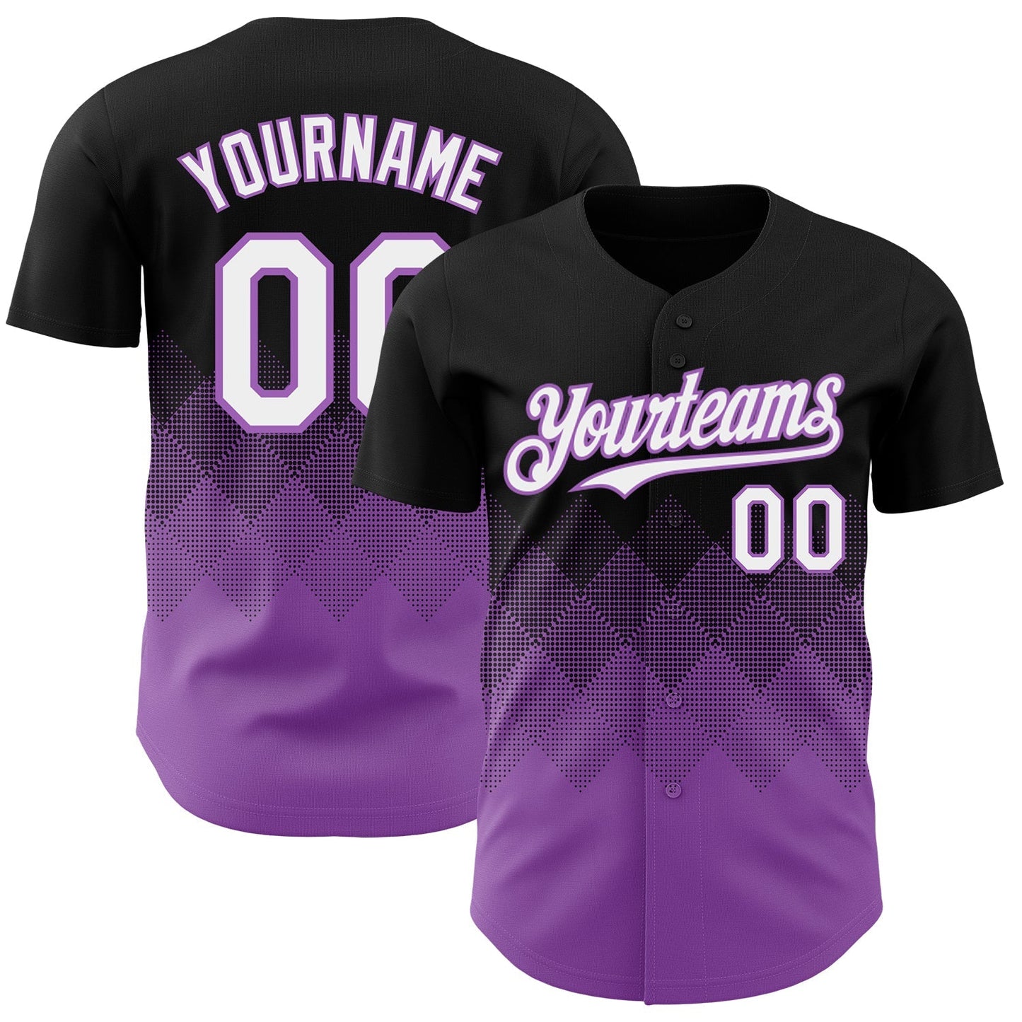 Custom Black White-Medium Purple 3D Gradient Square Shape Authentic Baseball Jersey baseball jersey product view 1