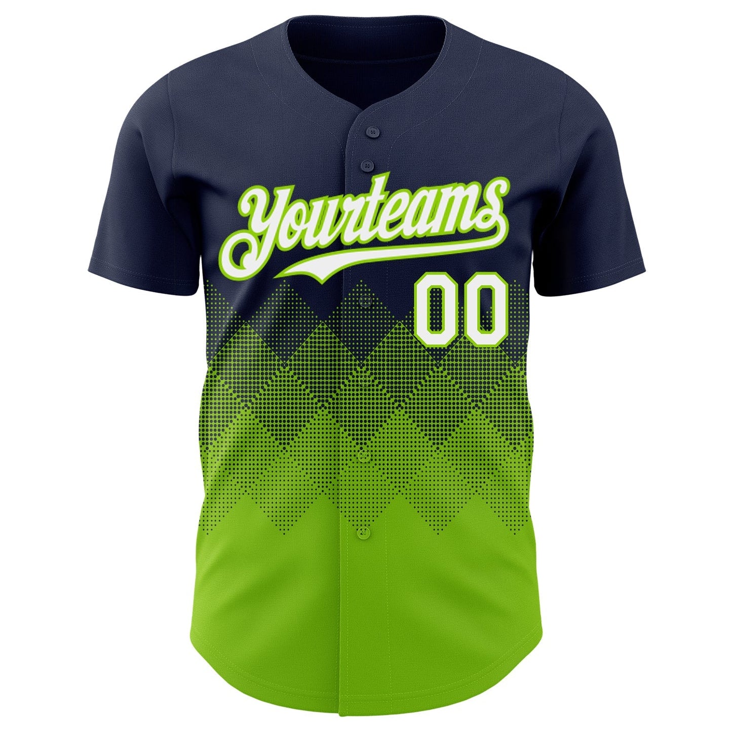Custom Navy White-Neon Green 3D Gradient Square Shape Authentic Baseball Jersey baseball jersey product view 2