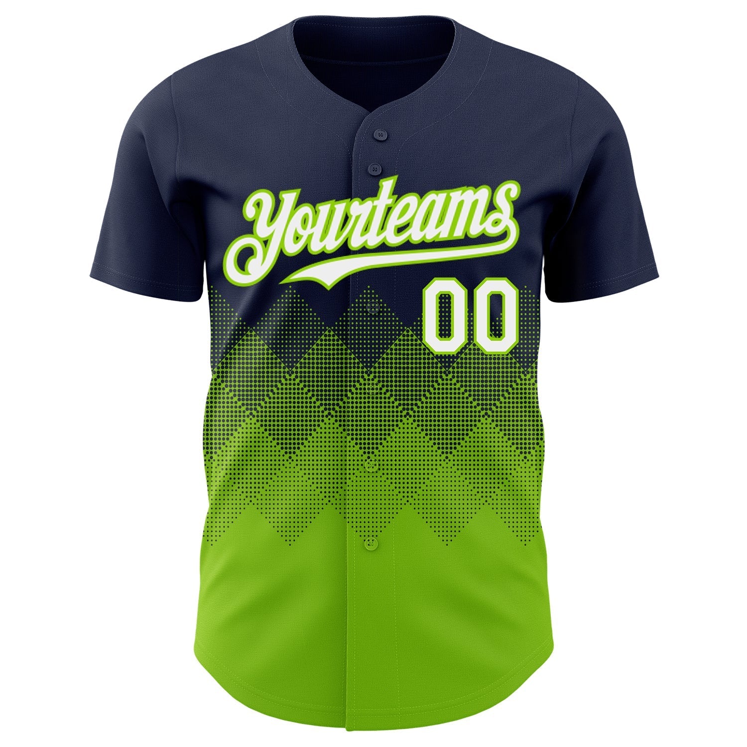 Custom Navy White-Neon Green 3D Gradient Square Shape Authentic Baseball Jersey baseball jersey product view 2