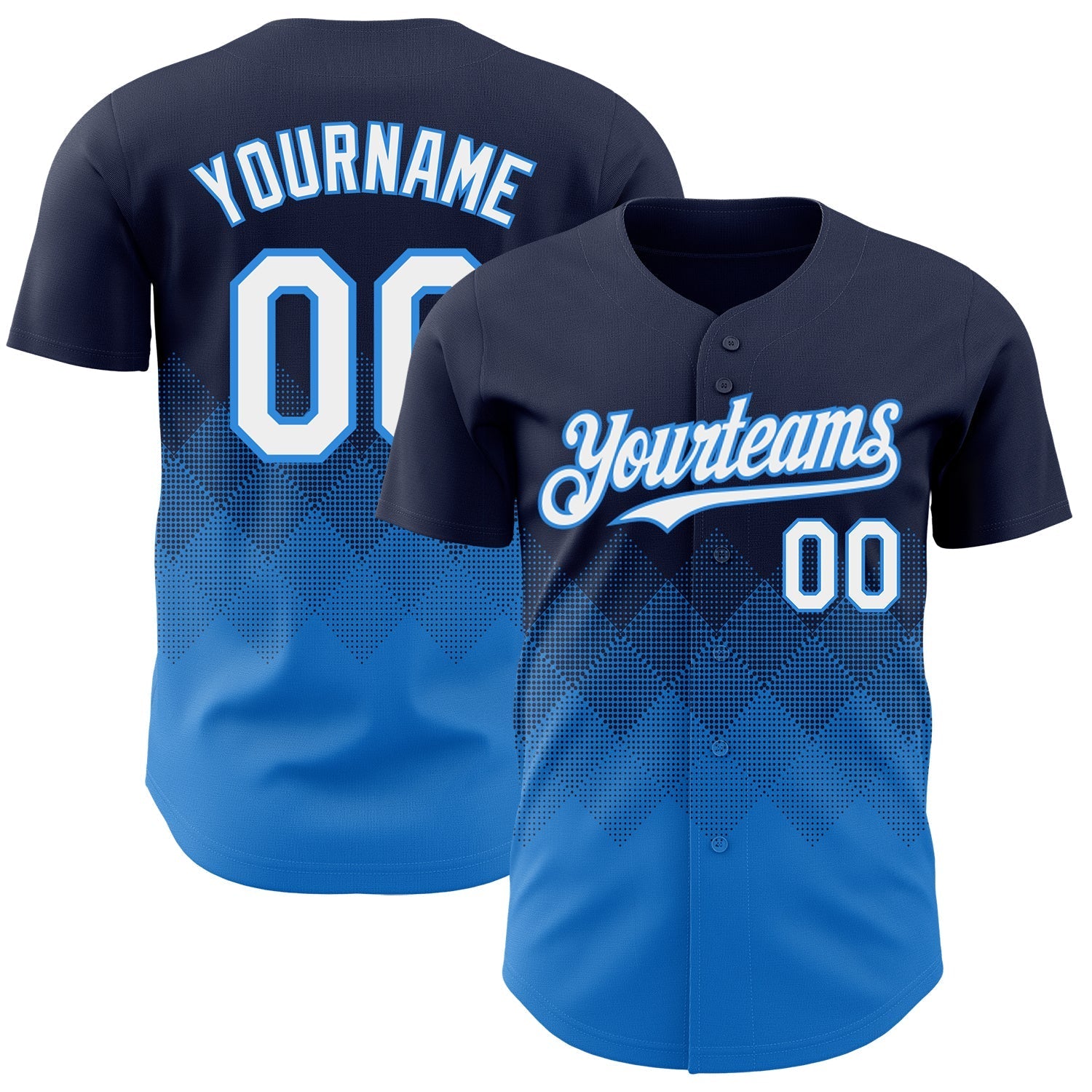Custom Navy White-Electric Blue 3D Gradient Square Shape Authentic Baseball Jersey baseball jersey product view 1