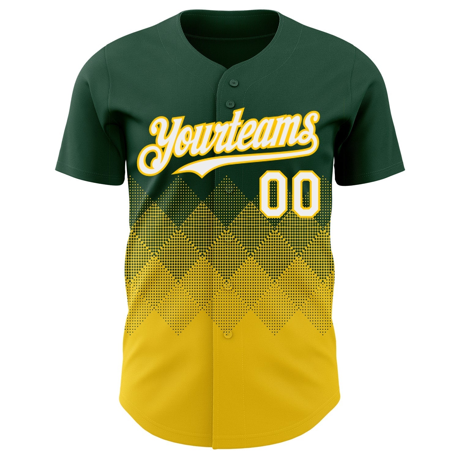 Custom Green White-Yellow 3D Gradient Square Shape Authentic Baseball Jersey baseball jersey product view 2