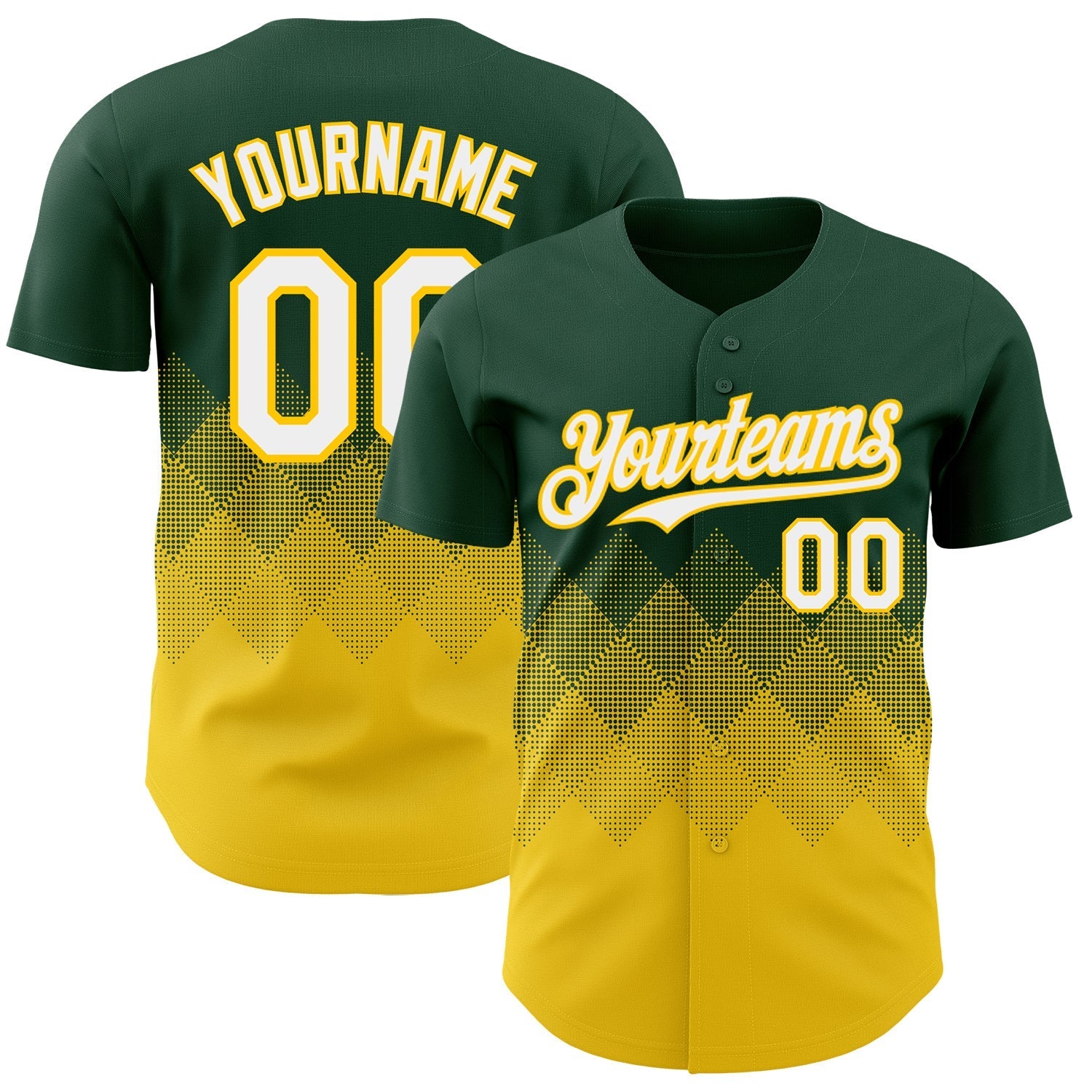 Custom Green White-Yellow 3D Gradient Square Shape Authentic Baseball Jersey baseball jersey product view 1