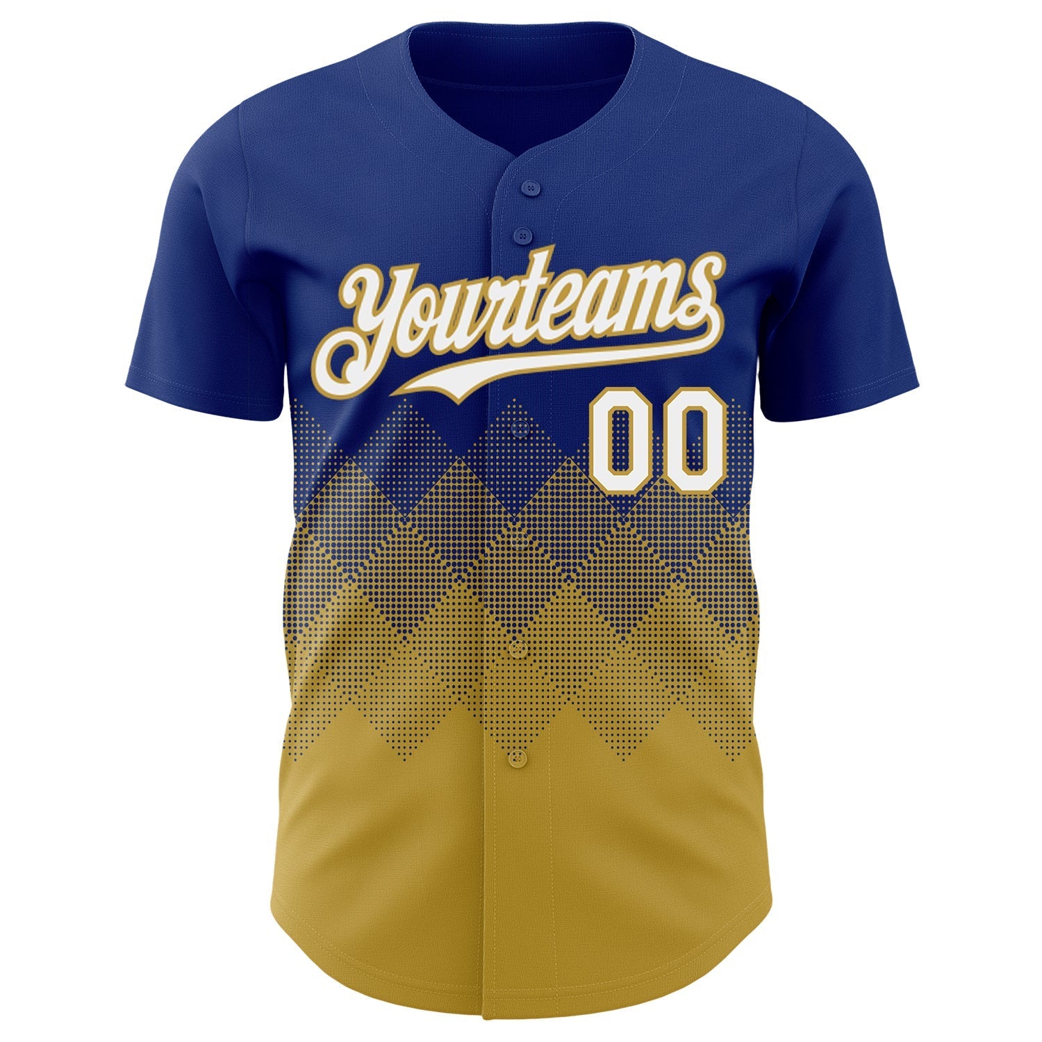Custom Royal White-Old Gold 3D Gradient Square Shape Authentic Baseball Jersey baseball jersey product view 2