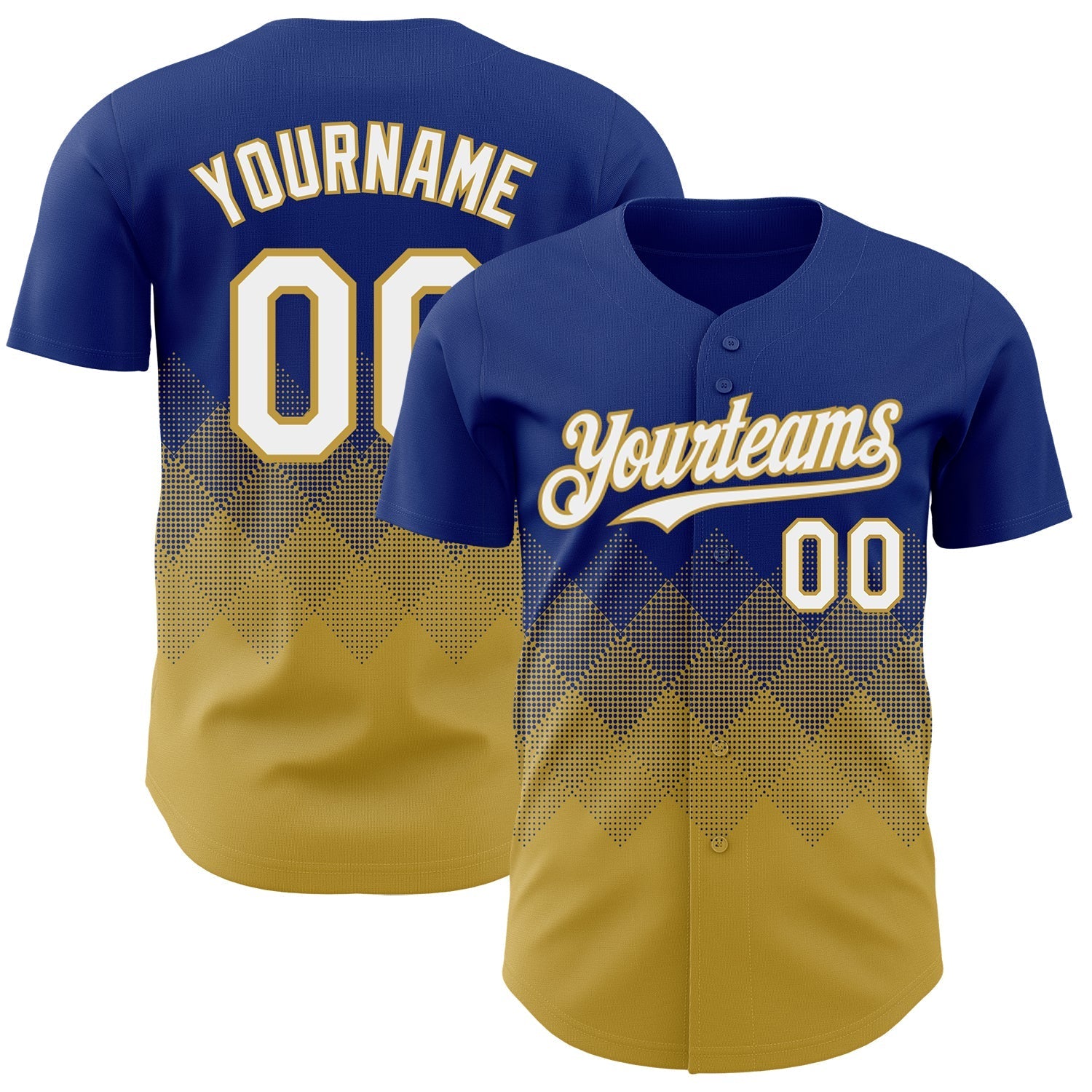 Custom Royal White-Old Gold 3D Gradient Square Shape Authentic Baseball Jersey baseball jersey product view 1