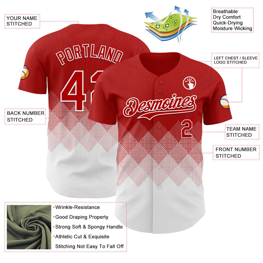 Custom Red White 3D Gradient Square Shape Authentic Baseball Jersey baseball jersey product view 3