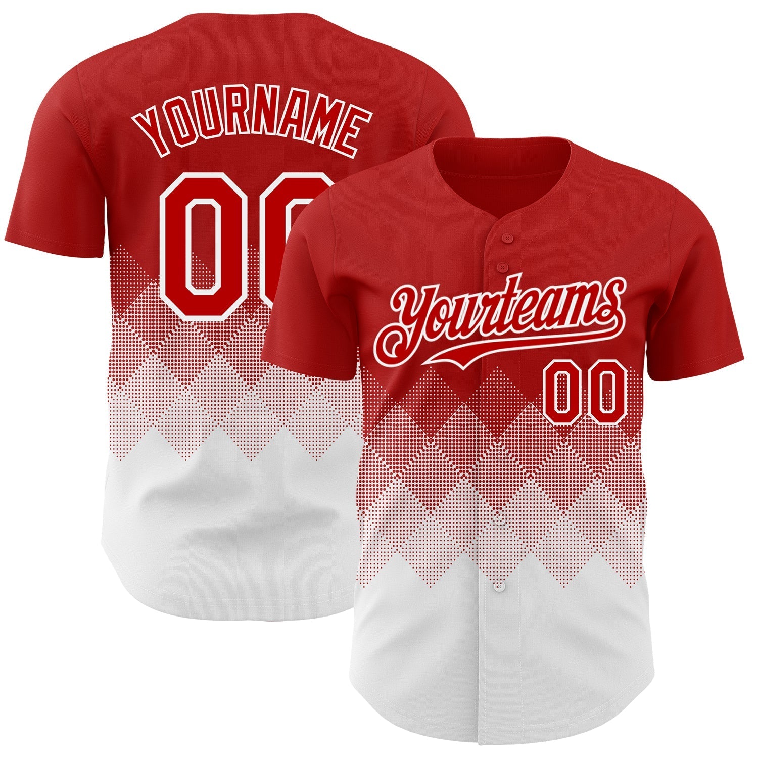 Custom Red White 3D Gradient Square Shape Authentic Baseball Jersey baseball jersey product view 1