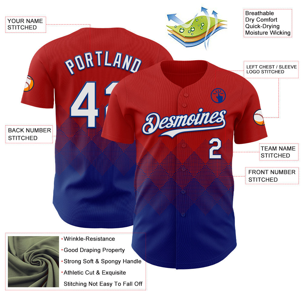 Custom Red White-Royal 3D Gradient Square Shape Authentic Baseball Jersey baseball jersey product view 3