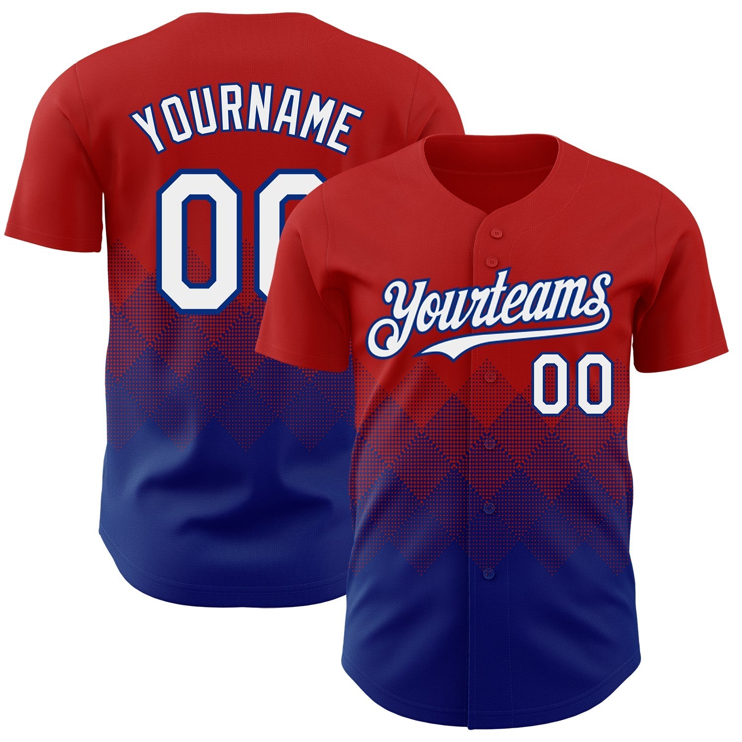 Custom Red White-Royal 3D Gradient Square Shape Authentic Baseball Jersey baseball jersey product view 1