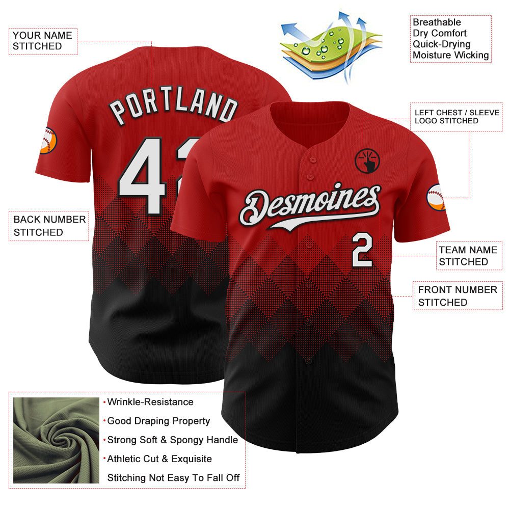 Custom Red White-Black 3D Gradient Square Shape Authentic Baseball Jersey baseball jersey product view 3