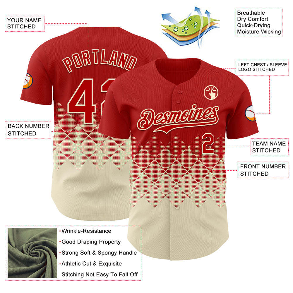 Custom Red Cream 3D Gradient Square Shape Authentic Baseball Jersey baseball jersey product view 3
